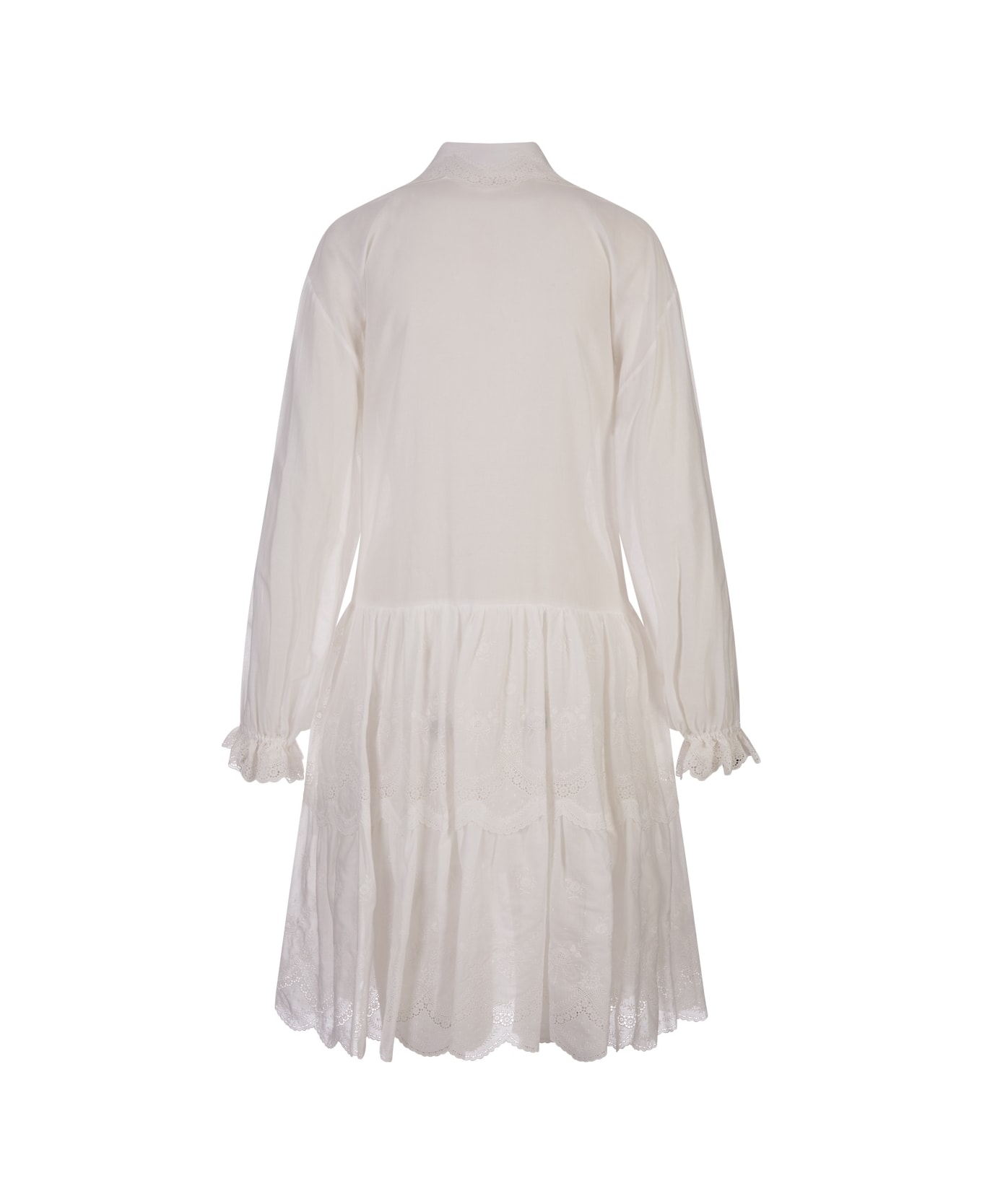 Ermanno Scervino White Midi Shirt Dress With Flower Embroidery - White ワンピース＆ドレス