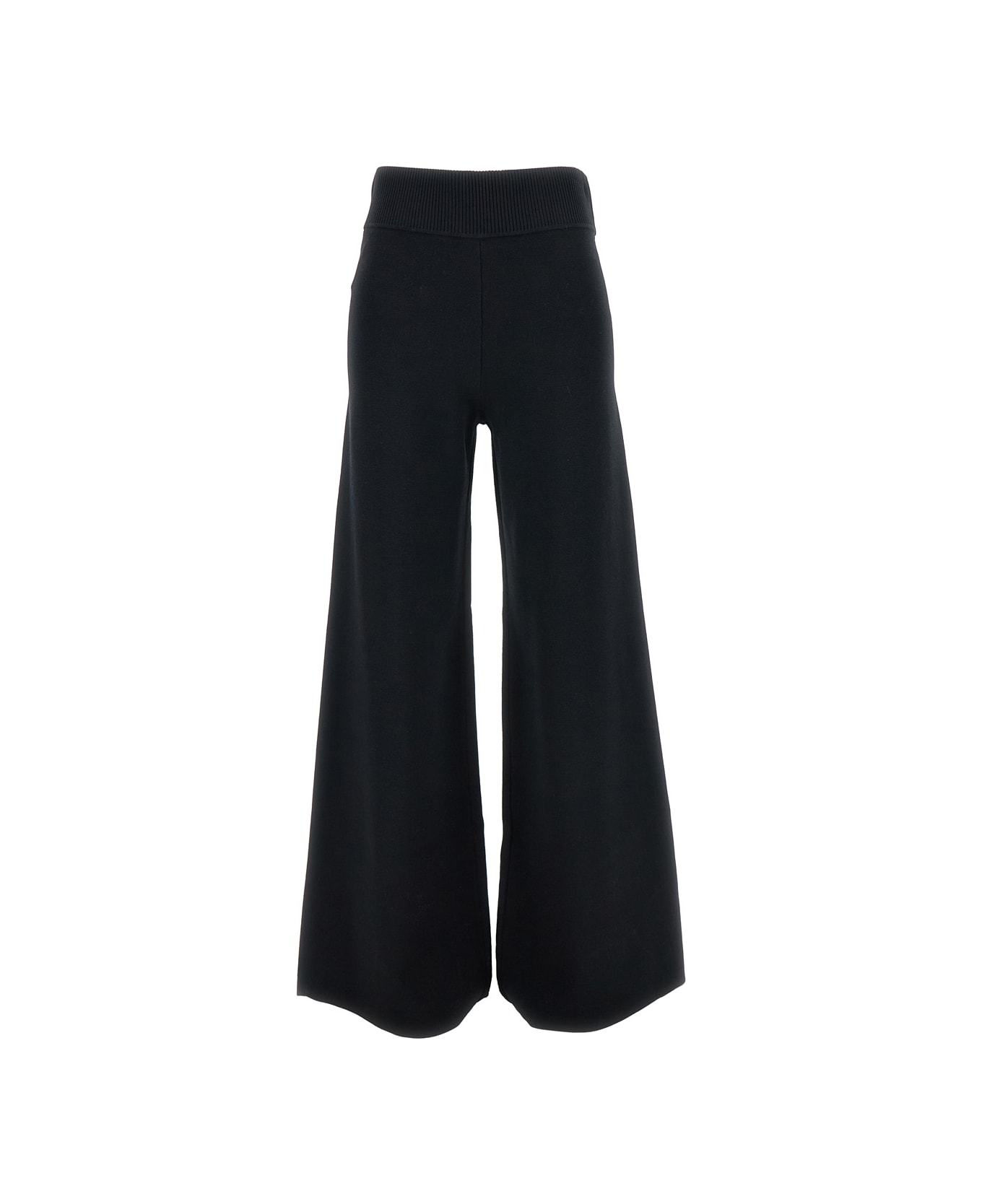 Parosh Black Wide Pants With Elastic Waistband In Viscose Blend Woman - Black