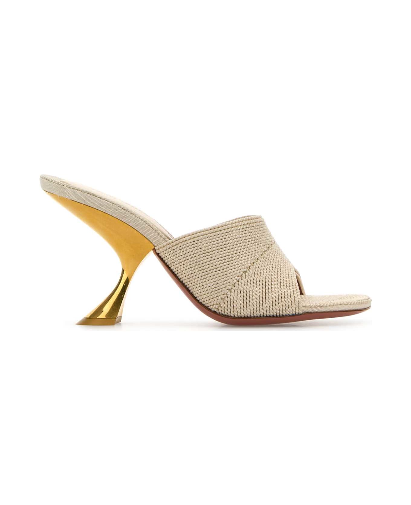 Amina Muaddi Sand Fabric Taylor Mules - WOVENBEIGEGOLDMETAL