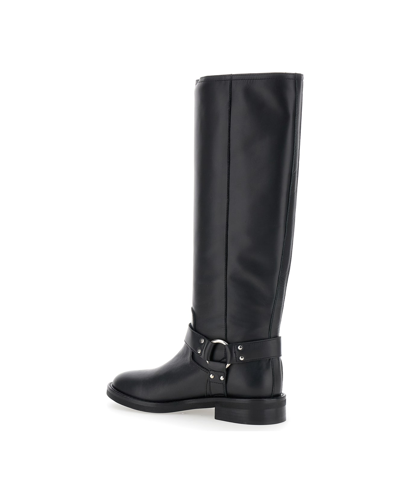 Via Roma 15 Black V-detailed Knee Boots In Leather Woman - Black