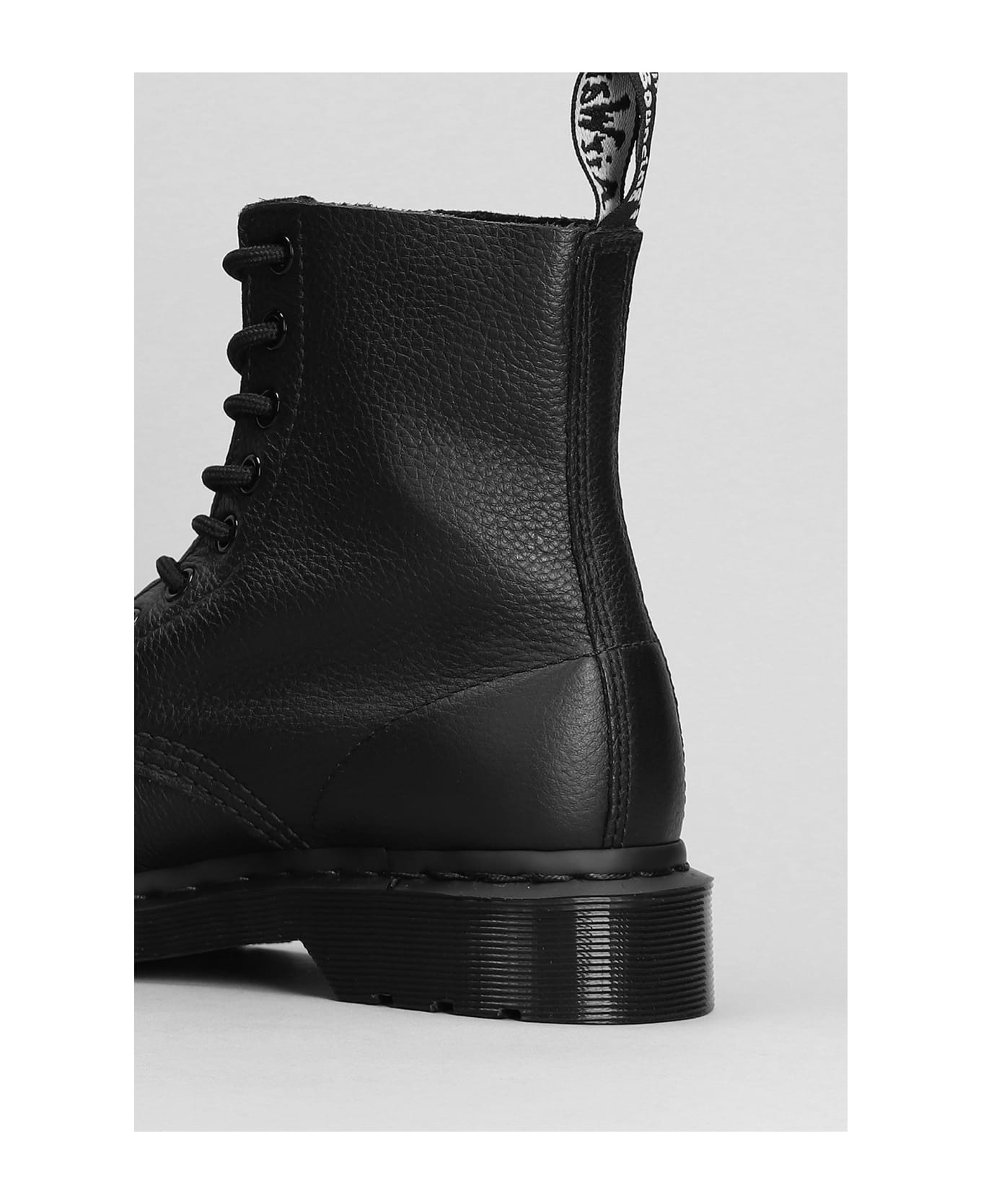 Dr. Martens 1460 Mono Combat Boots In Black Leather - BLACK VIRGINIA