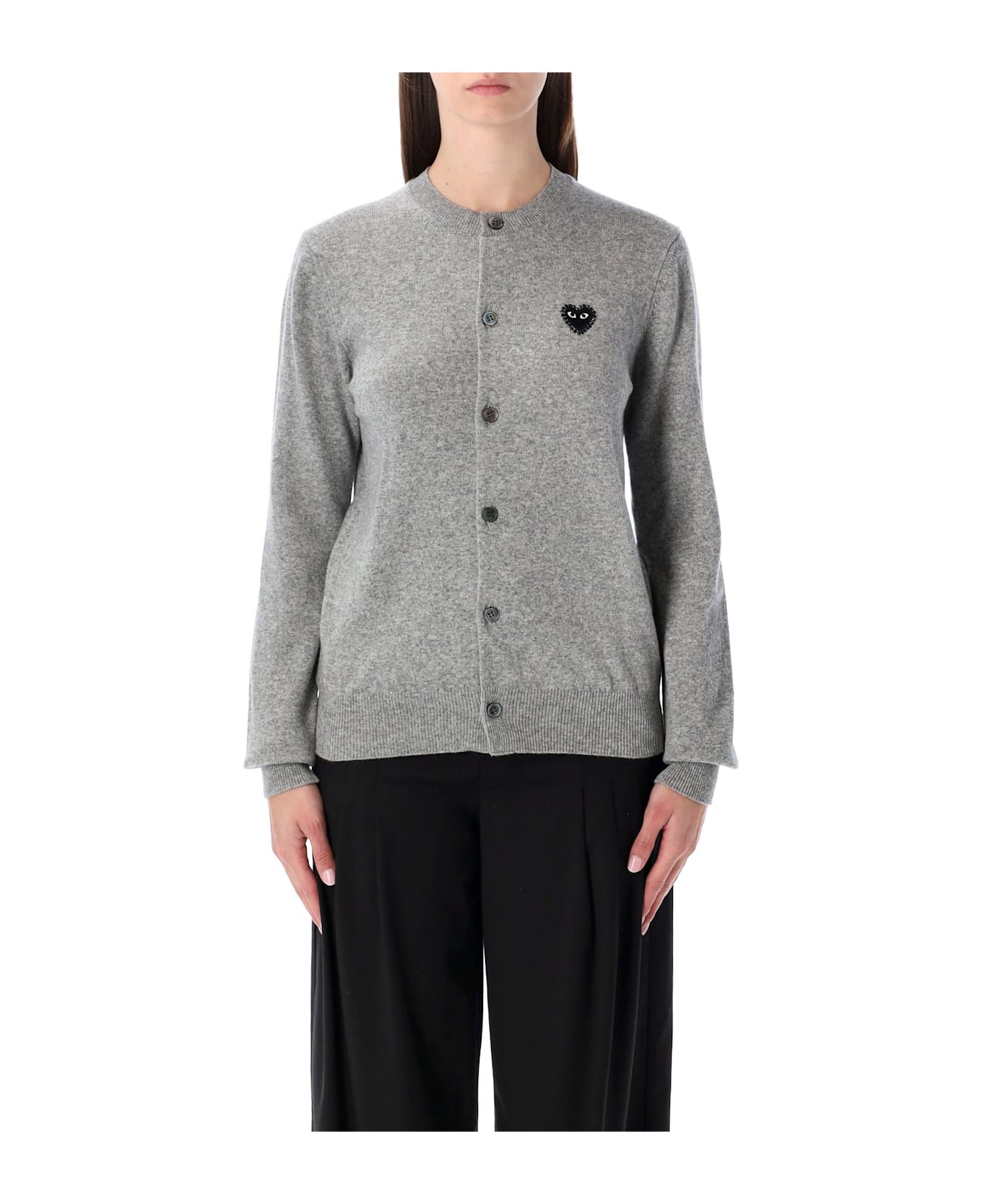 Comme des Garçons Play Wool Cardigan With Crystal Heart - LIGHT GREY