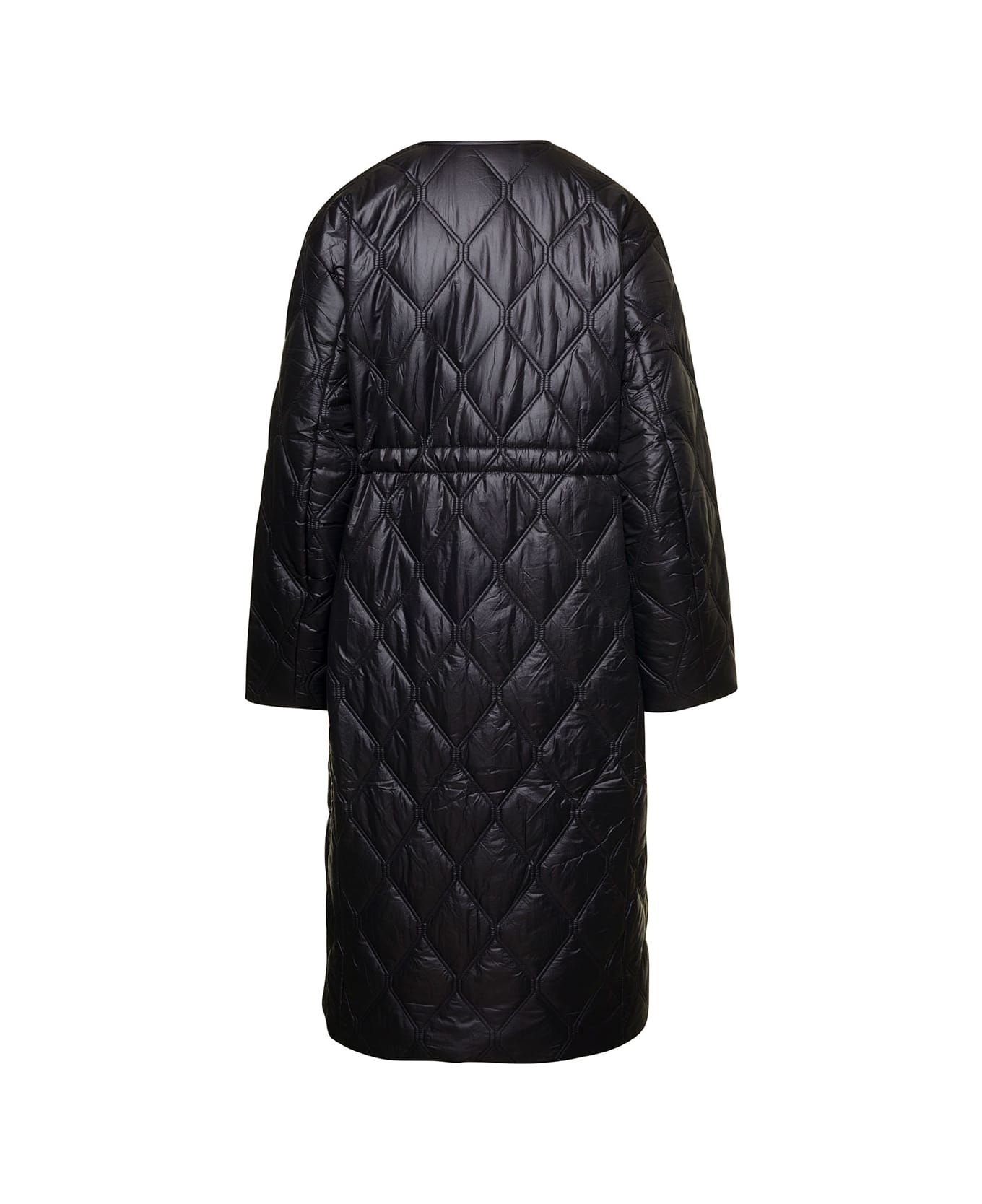 Ganni Shiny Quilt Long Coat - Black