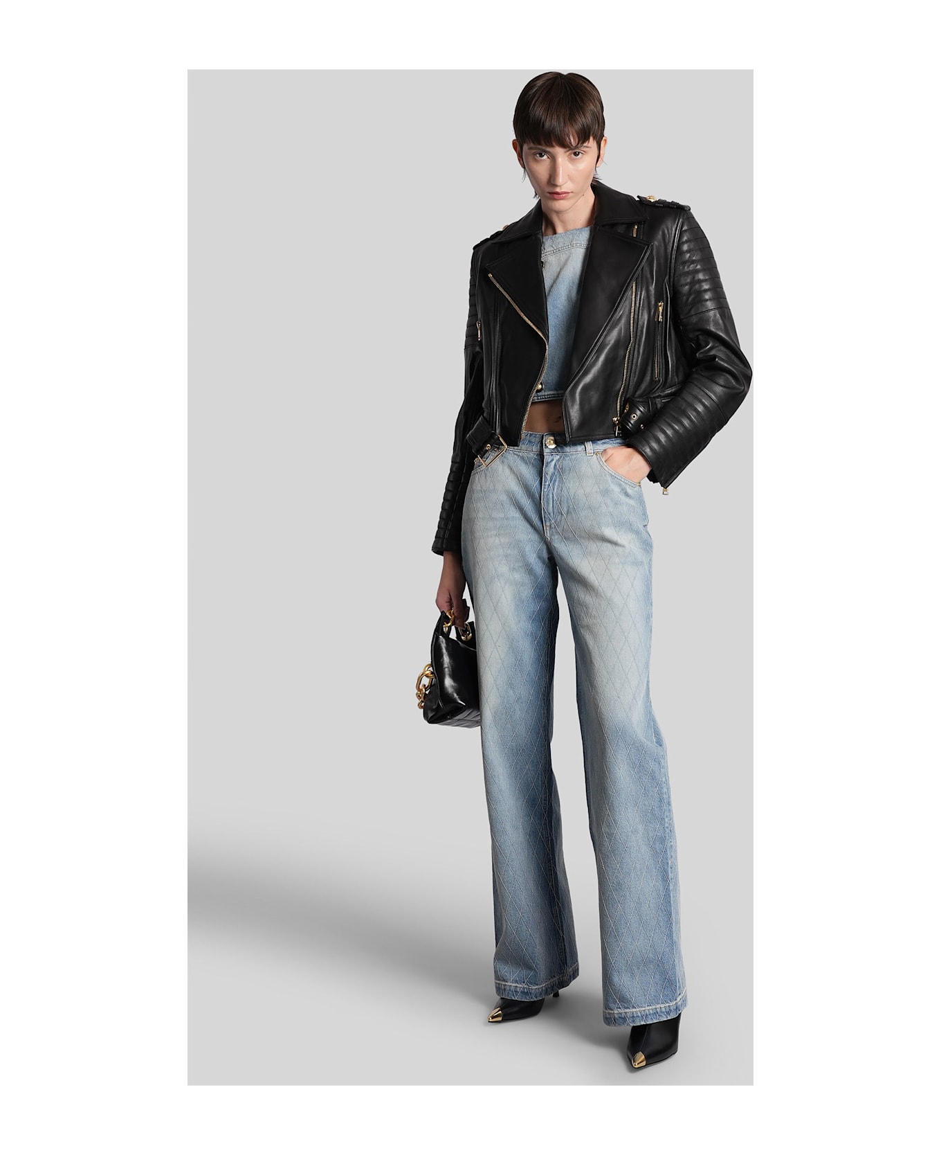 Balmain Biker Jacket In Black Leather - black