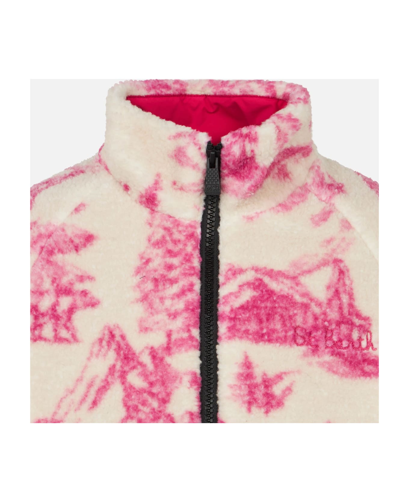 MC2 Saint Barth Girl Sherpa Jacket With Toile De Jouy Print - WHITE