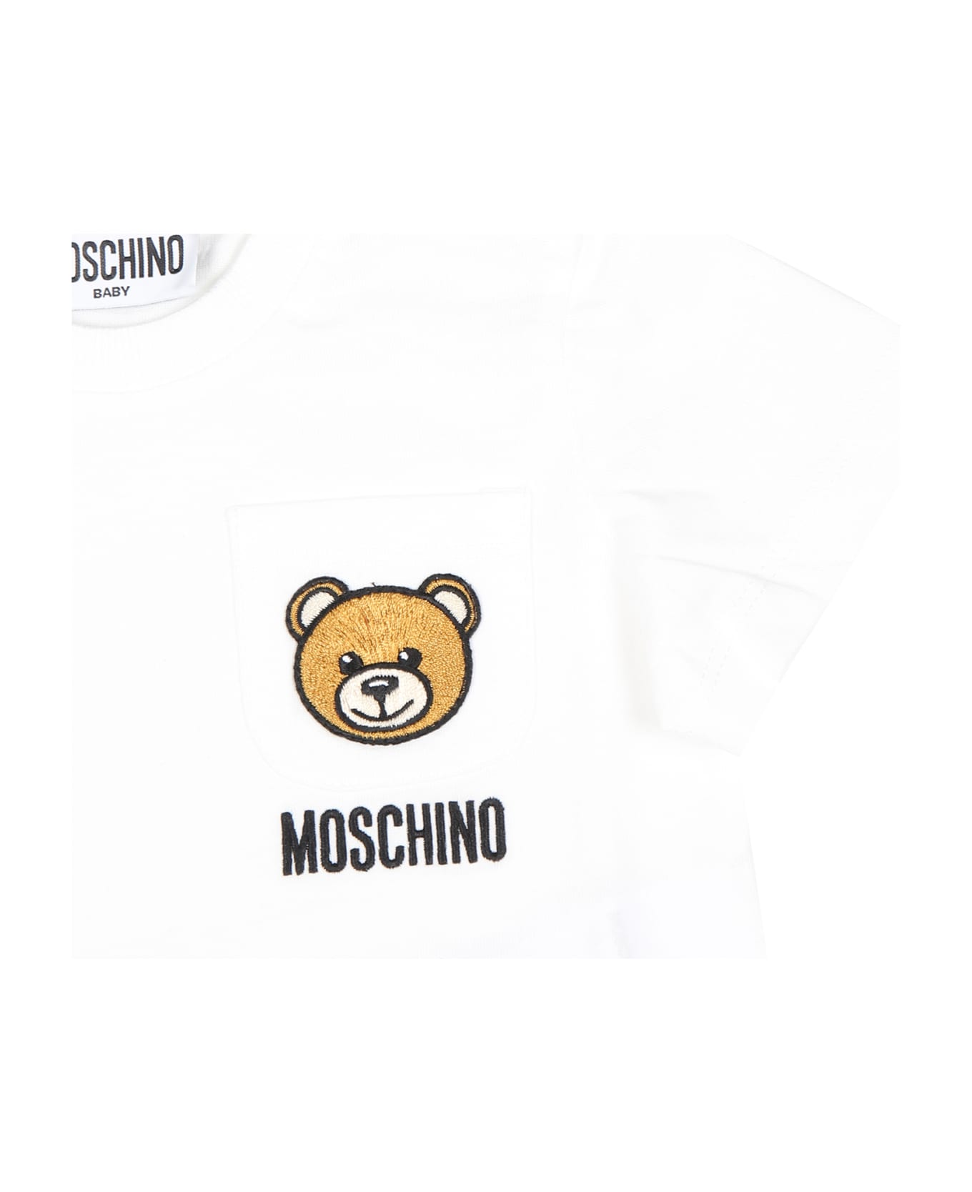 Moschino White T-shirt For Baby Boy With Teddy Bear And Logo - White