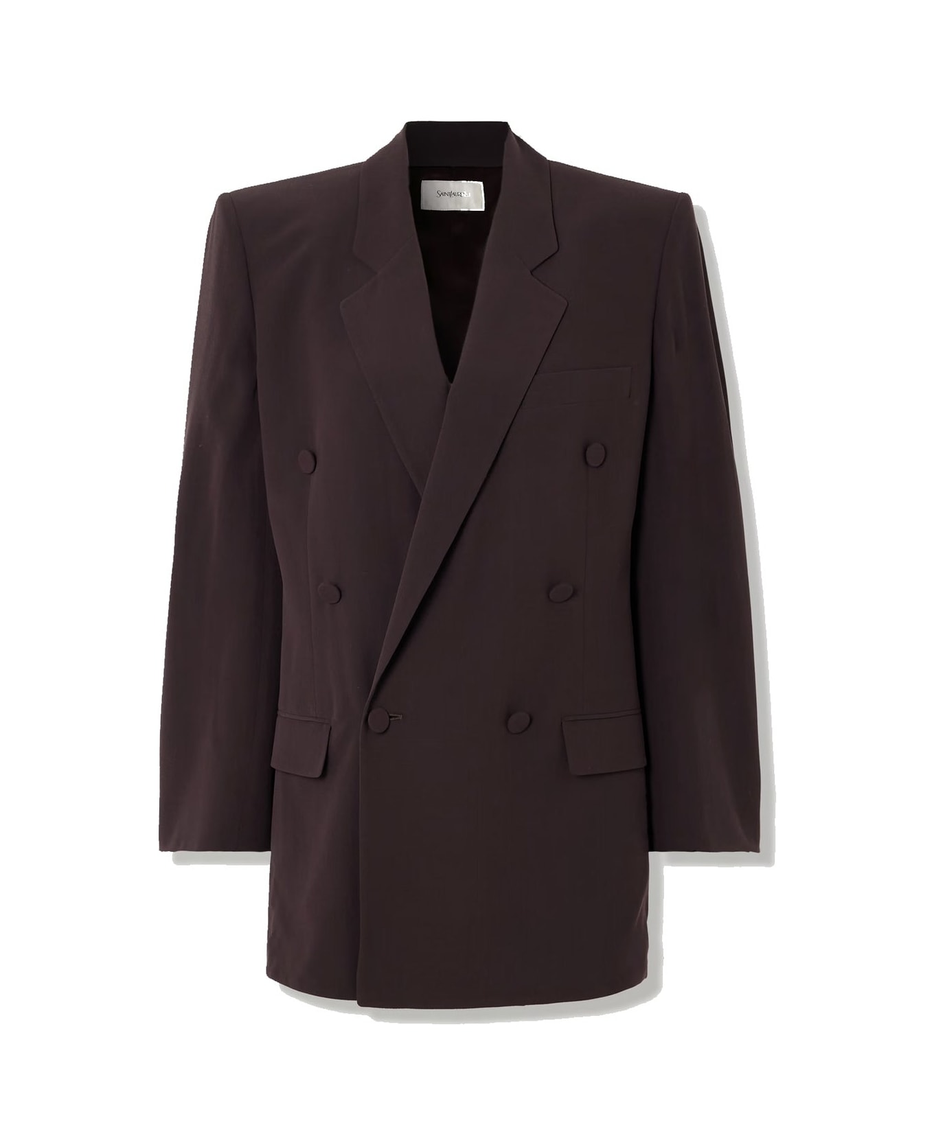 Saint Laurent Double-breasted Silk-crepe Blazer - Brown