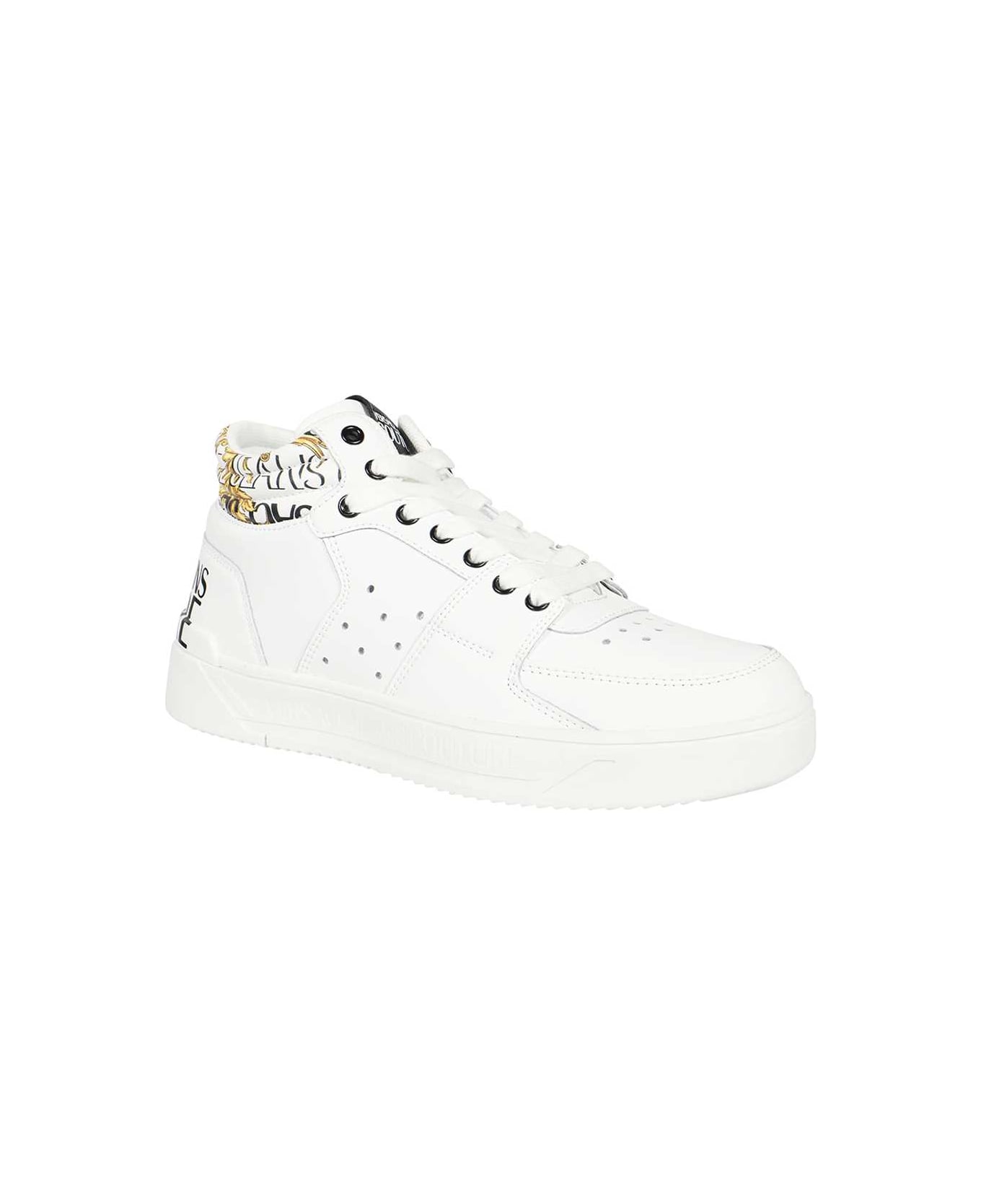 Versace Jeans Couture Logo Detail Leather Sneakers - White スニーカー
