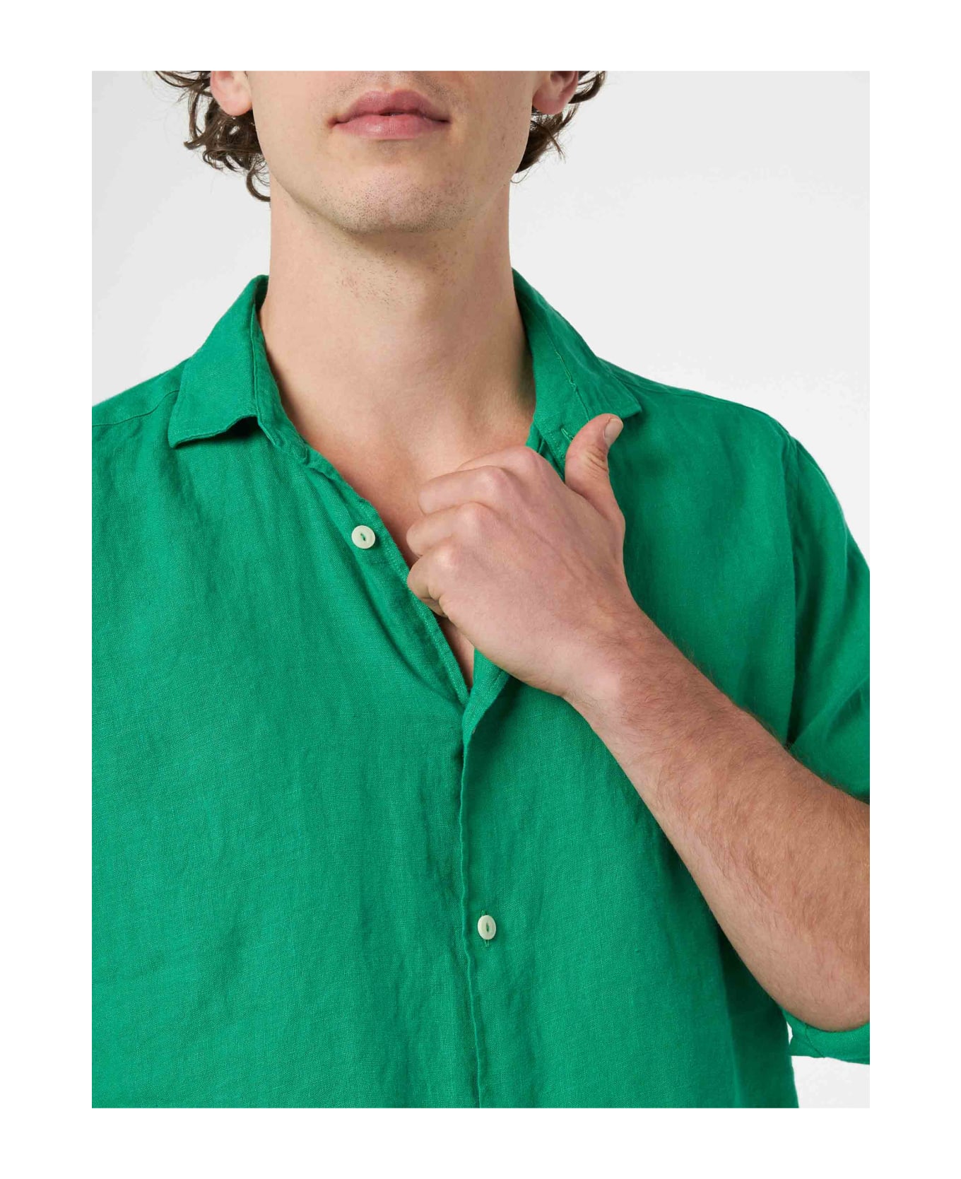 MC2 Saint Barth Man Green Linen Shirt Pamplona - GREEN