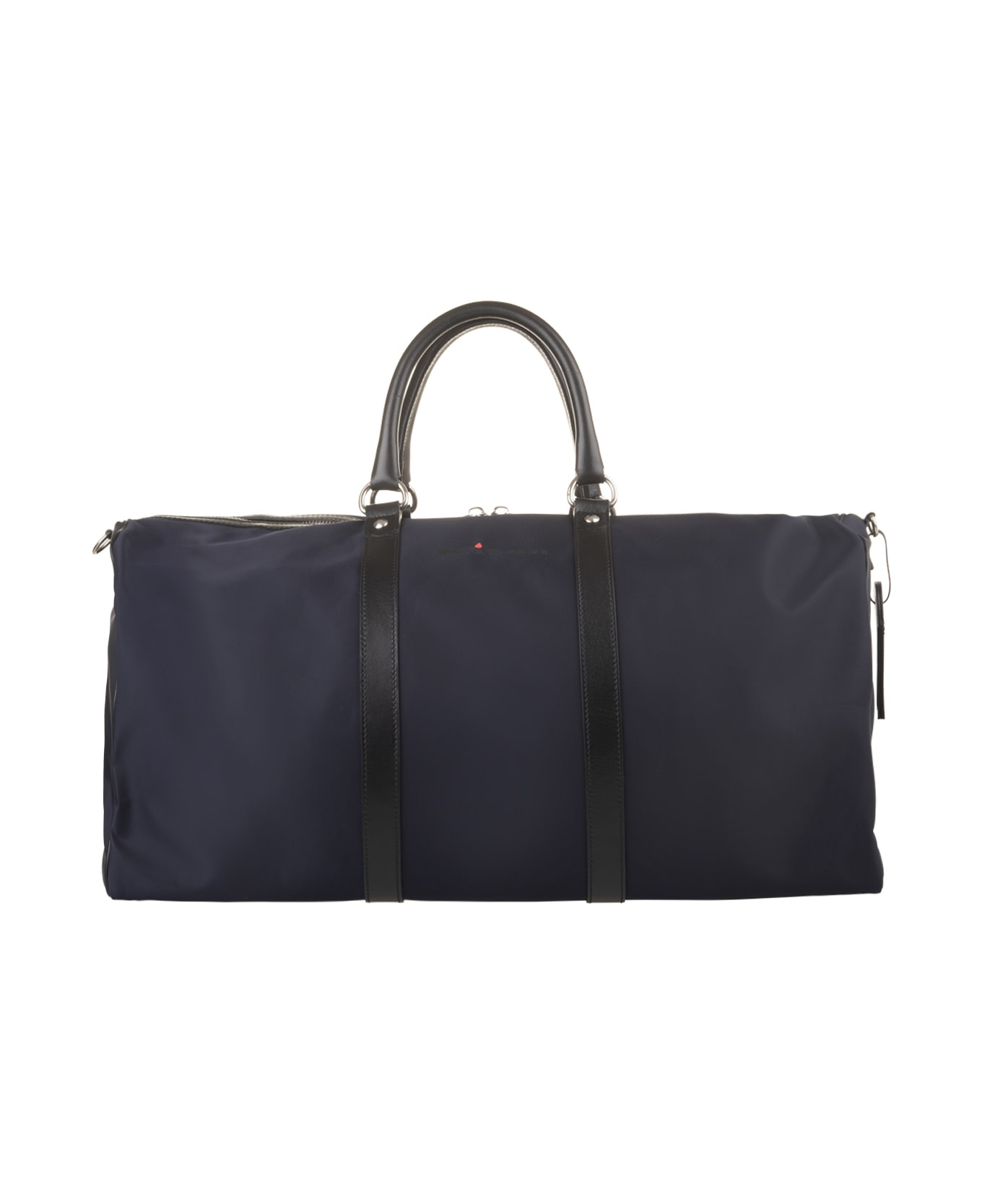 Kiton Navy Blue Nylon And Leather Duffle Bag With Logo - Blue