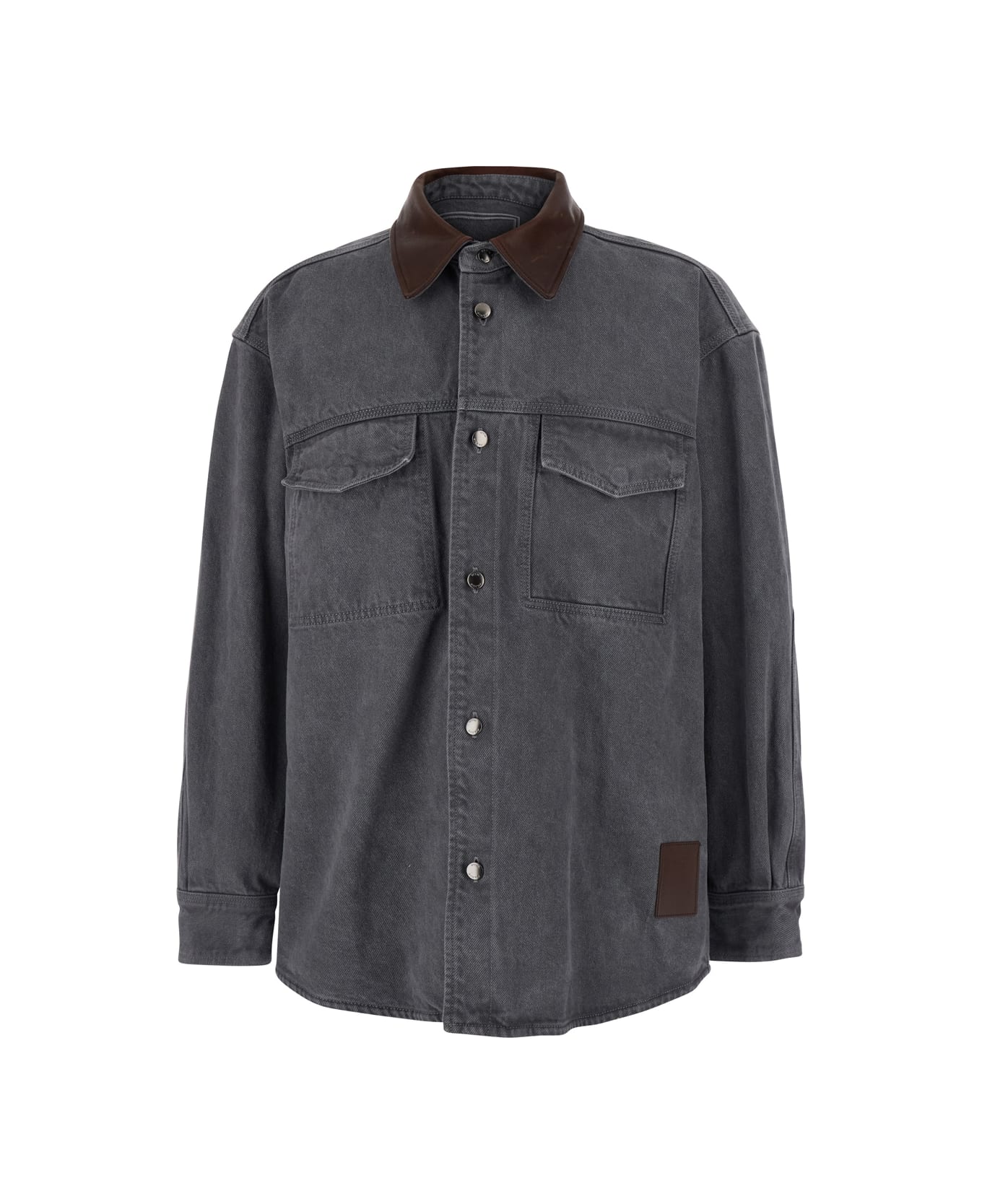 WOOYOUNGMI Grey Shirt With Patch Pockets On The Chest And Back Print In Denim Man - Grey