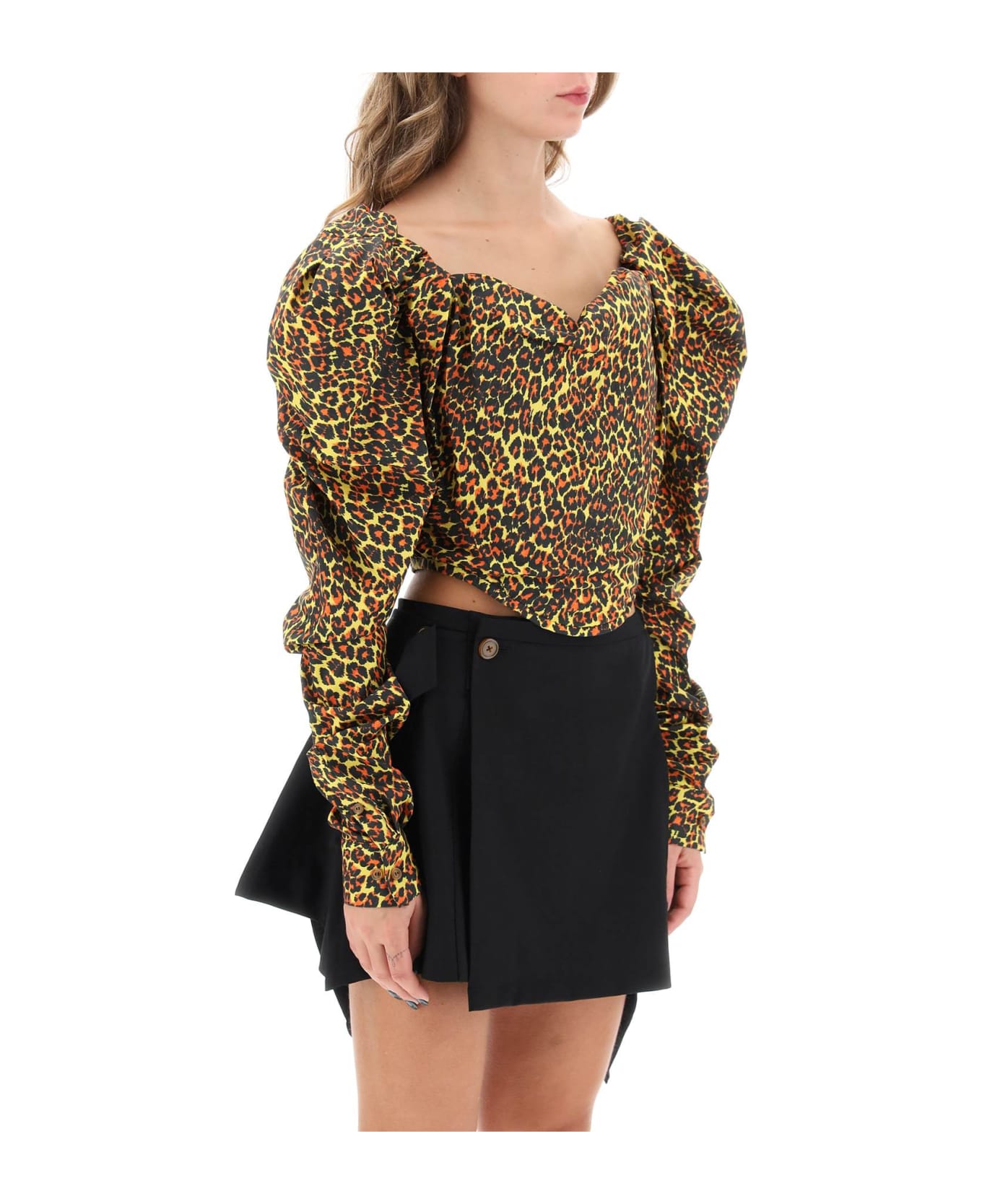 Vivienne Westwood Long Sleeve Sunday Corset Top In Regenerative Poplin - LEOPARD (Yellow)