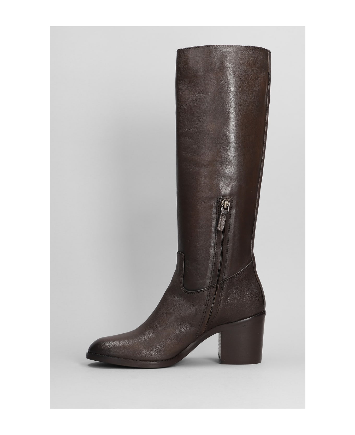 Julie Dee High Heels Boots In Dark Brown Leather - dark brown