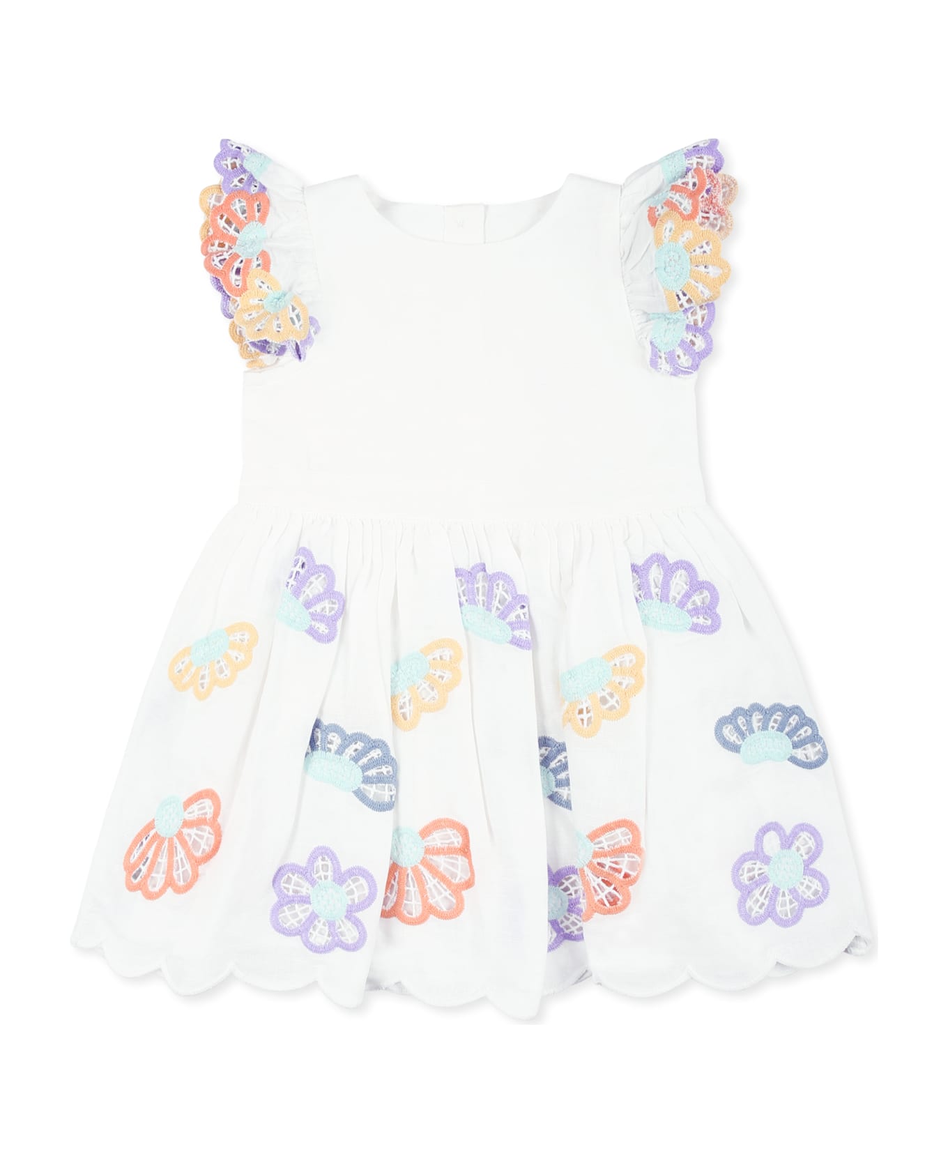 Stella McCartney Kids White Dress For Baby Girl Floral Embroidery - White
