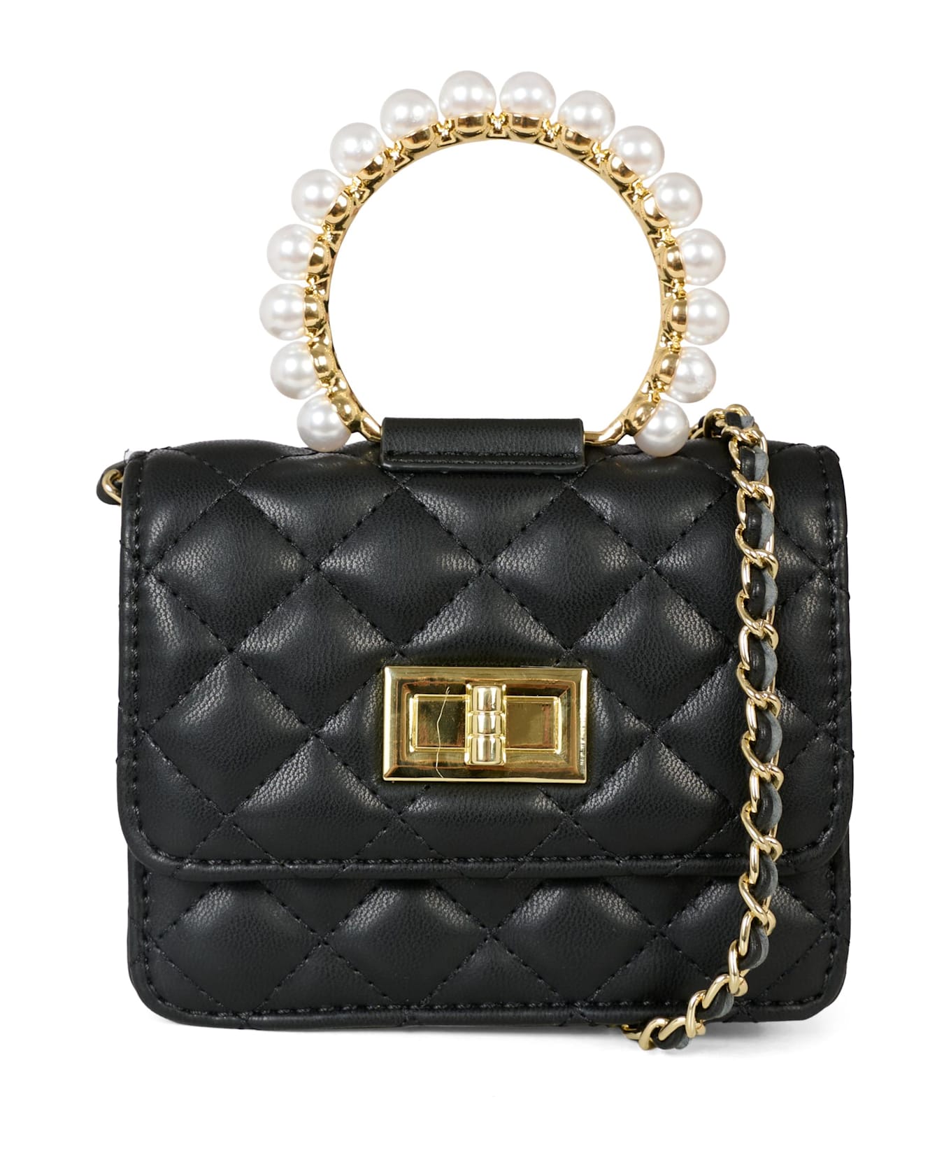 Monnalisa Black Bag For Girl With Pearl - Black