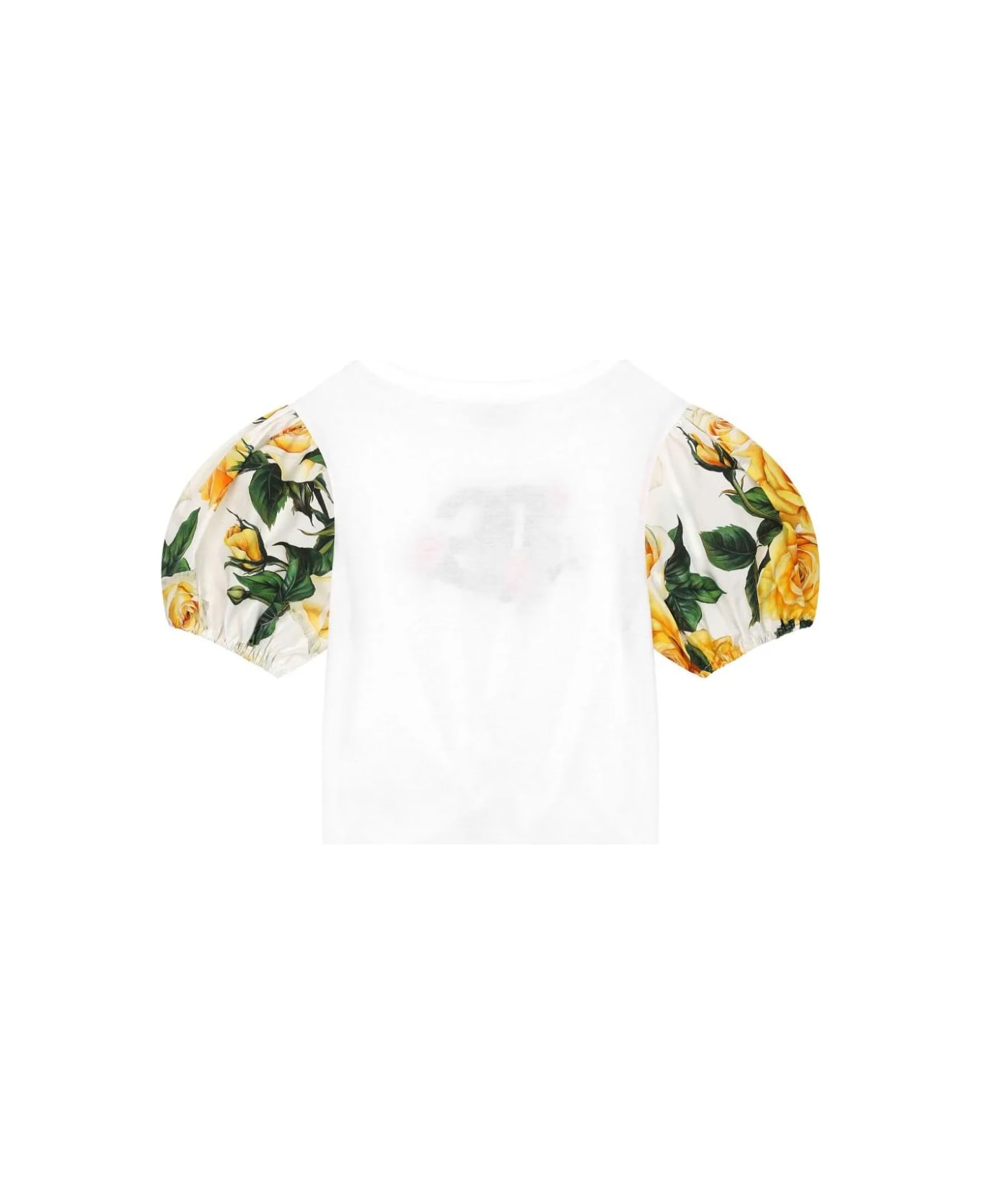 Dolce & Gabbana Jersey And Poplin T-shirt With Dg Logo And Yellow Rose Print - Yellow