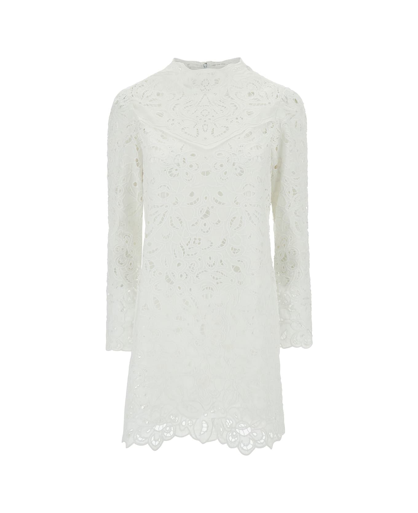 Isabel Marant 'daphne' Mini White Dress With Flower Embroidery In Guipure Woman - White