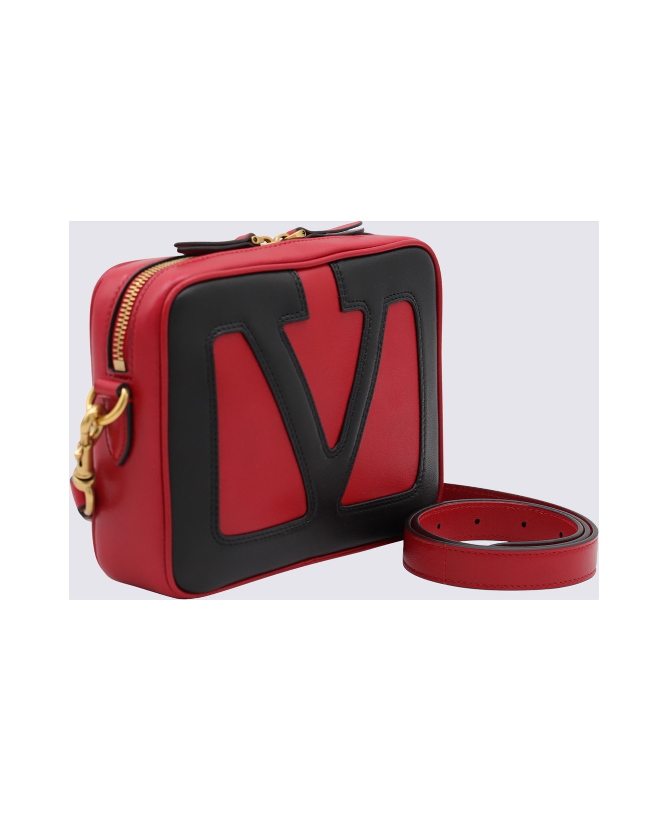 Valentino Garavani Red And Black Leather Crossbody Bag - ROUGE/NERO