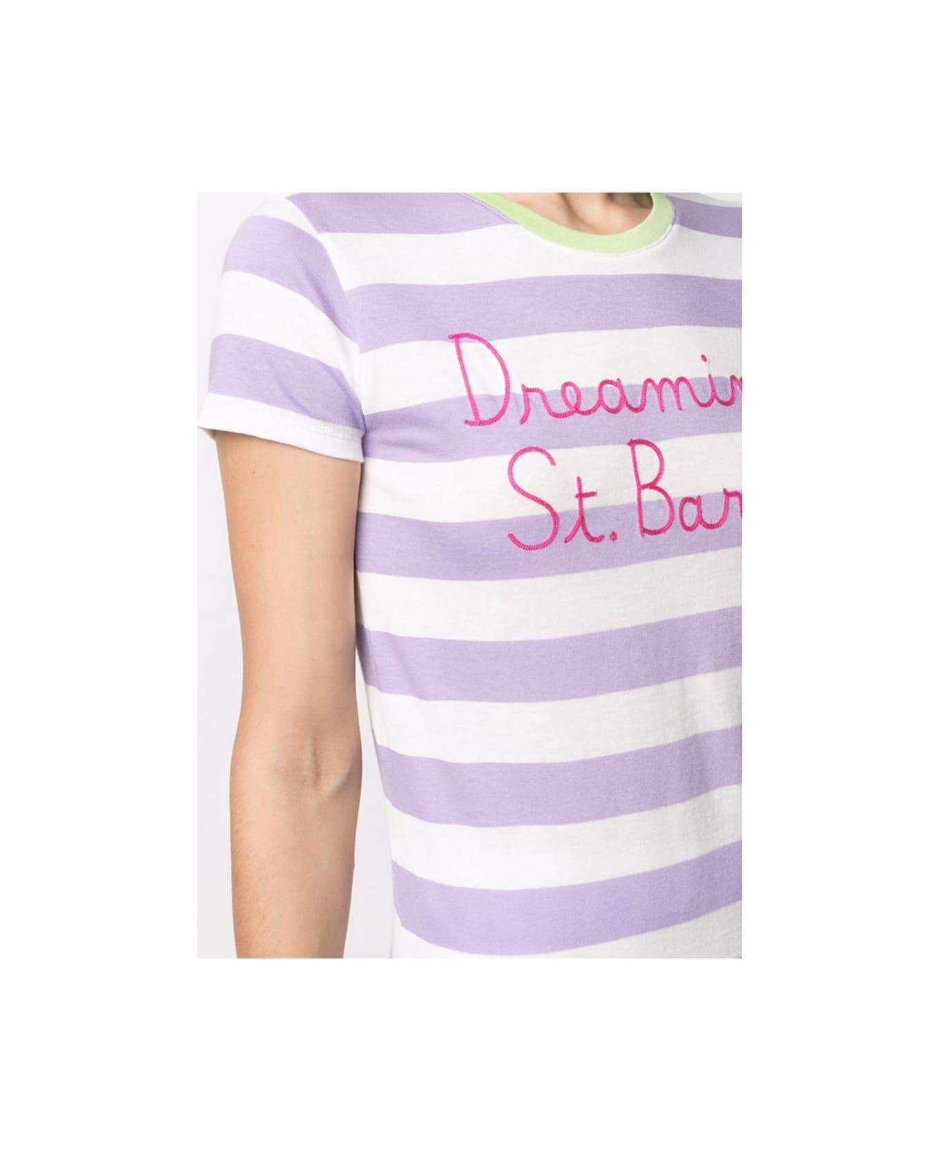 MC2 Saint Barth Lilac And White Striped T-shirt With Embroidered St. Barth Is My Dream - PURPLE
