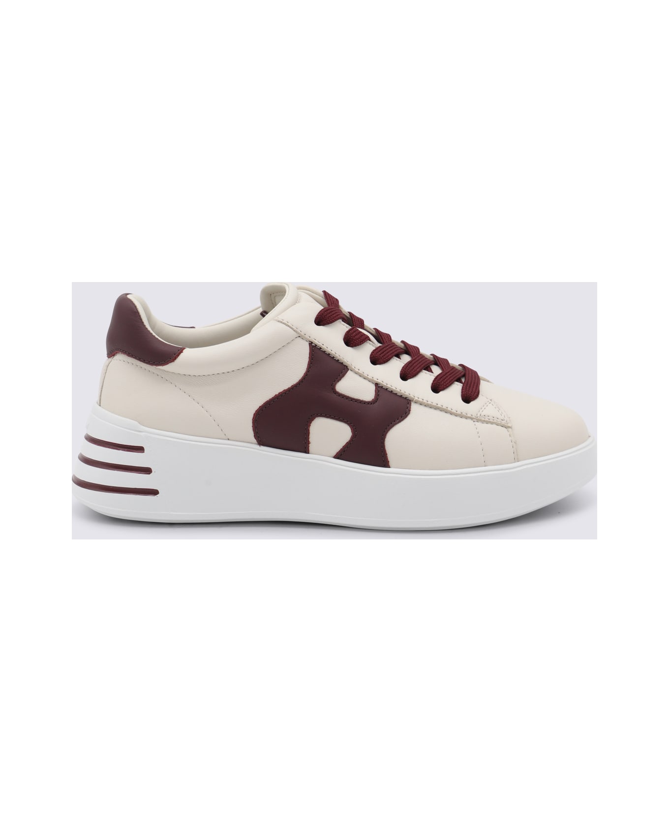 Hogan White And Burgundy Leather Sneakers - BEIGE/BORDEAUX