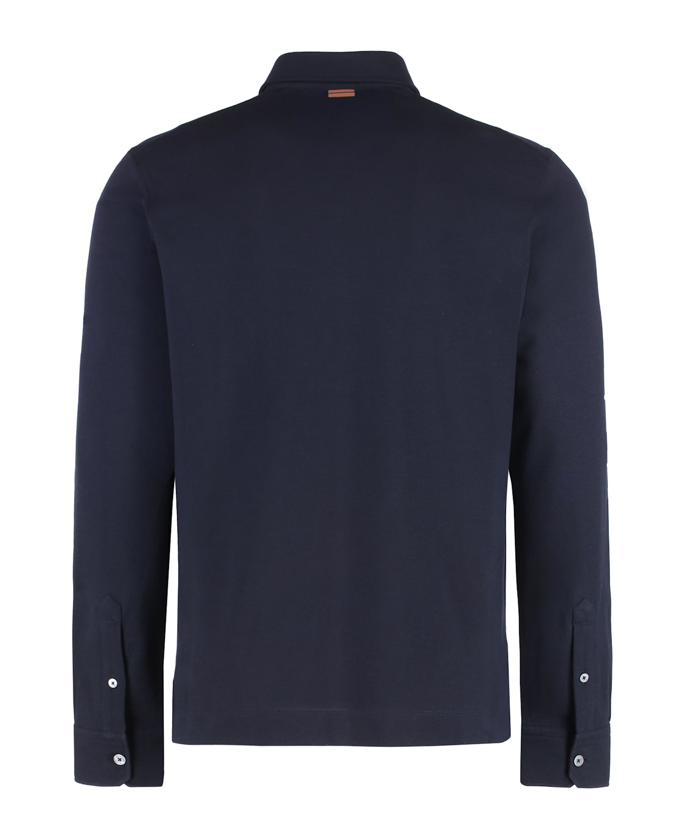 Zegna Long Sleeve Cotton Polo Shirt - blue