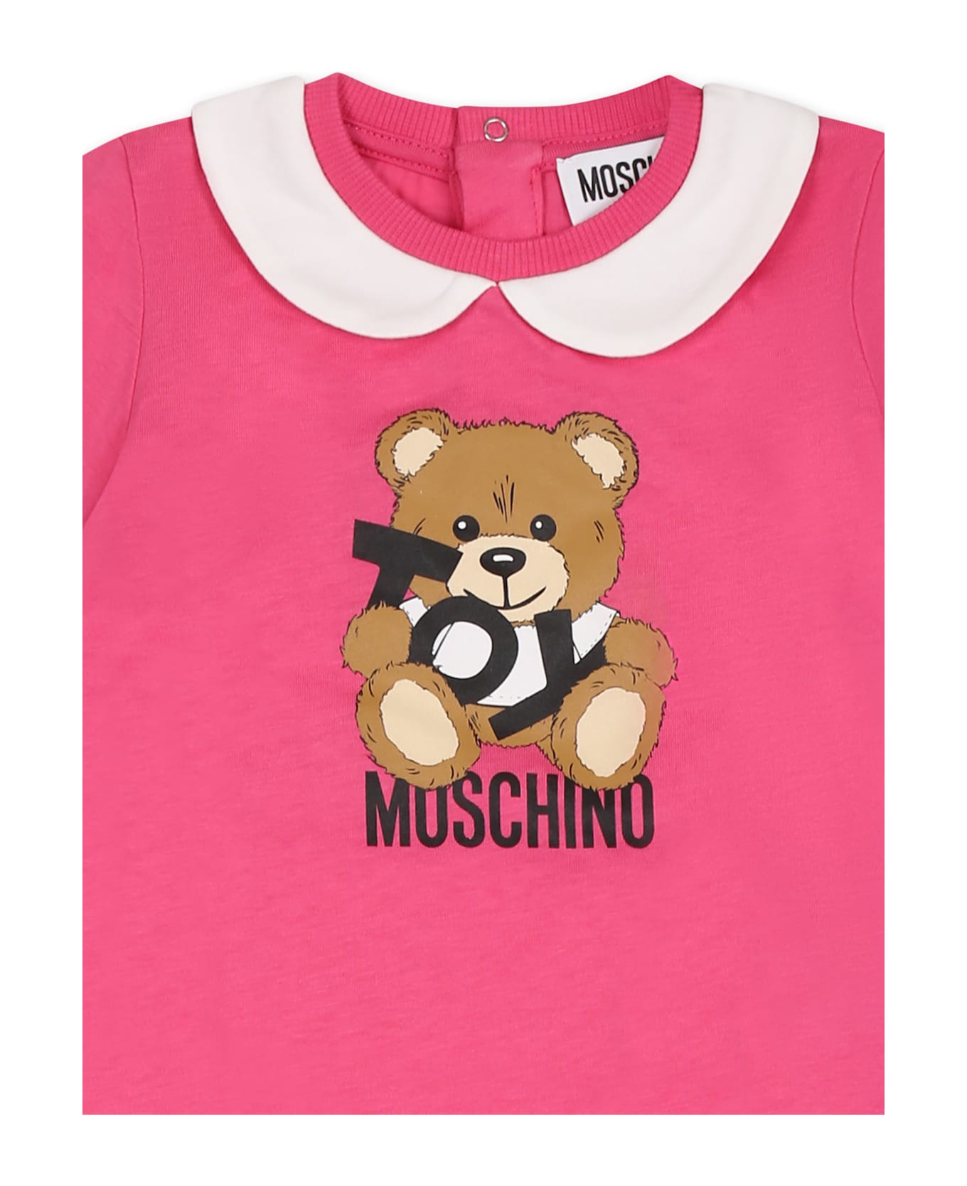 Moschino Fuchsia Romper For Baby Girl With Teddy Bear - Fuchsia