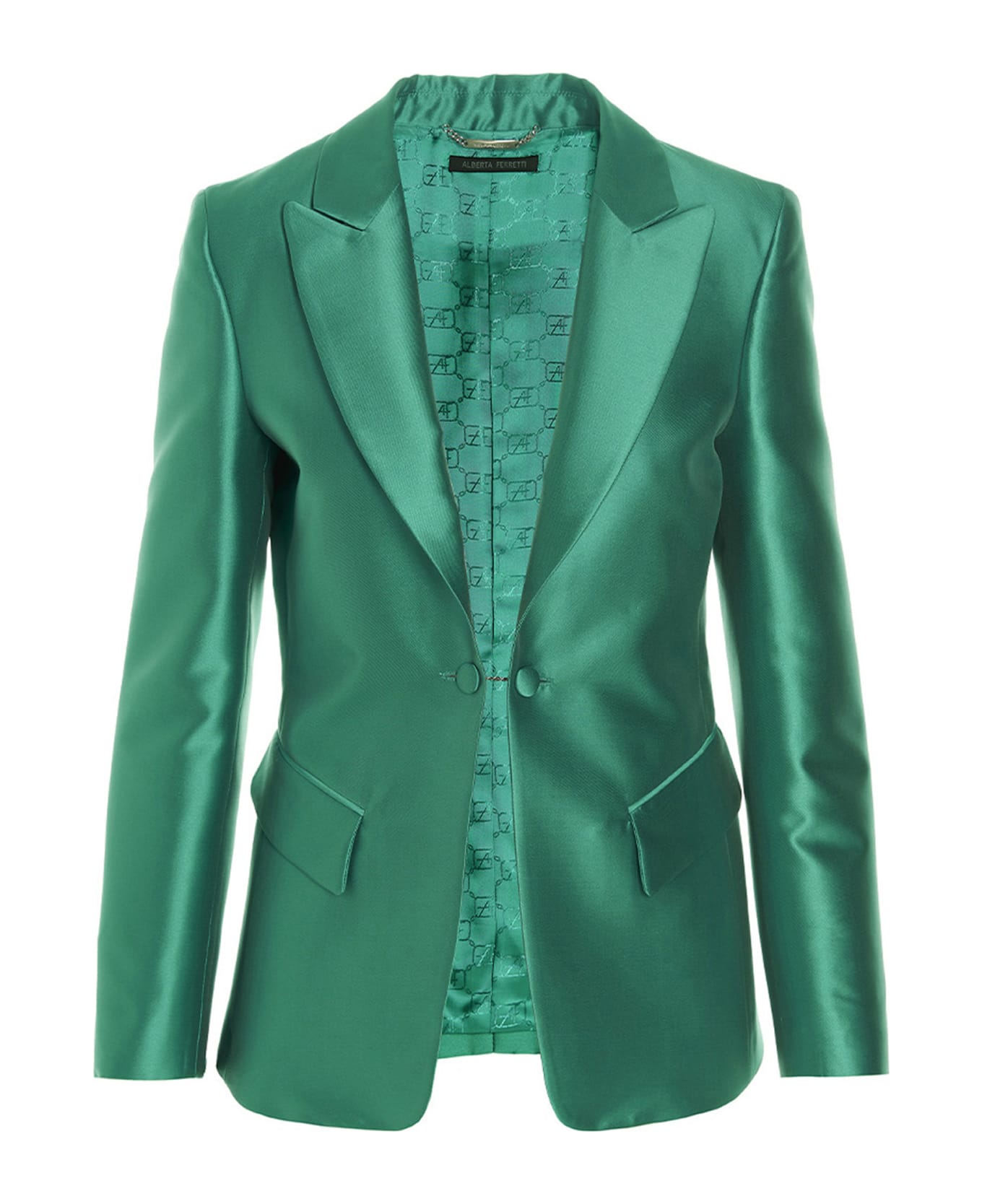 Shop Alberta Ferretti Single Breast Satin Blazer Jacket In Green