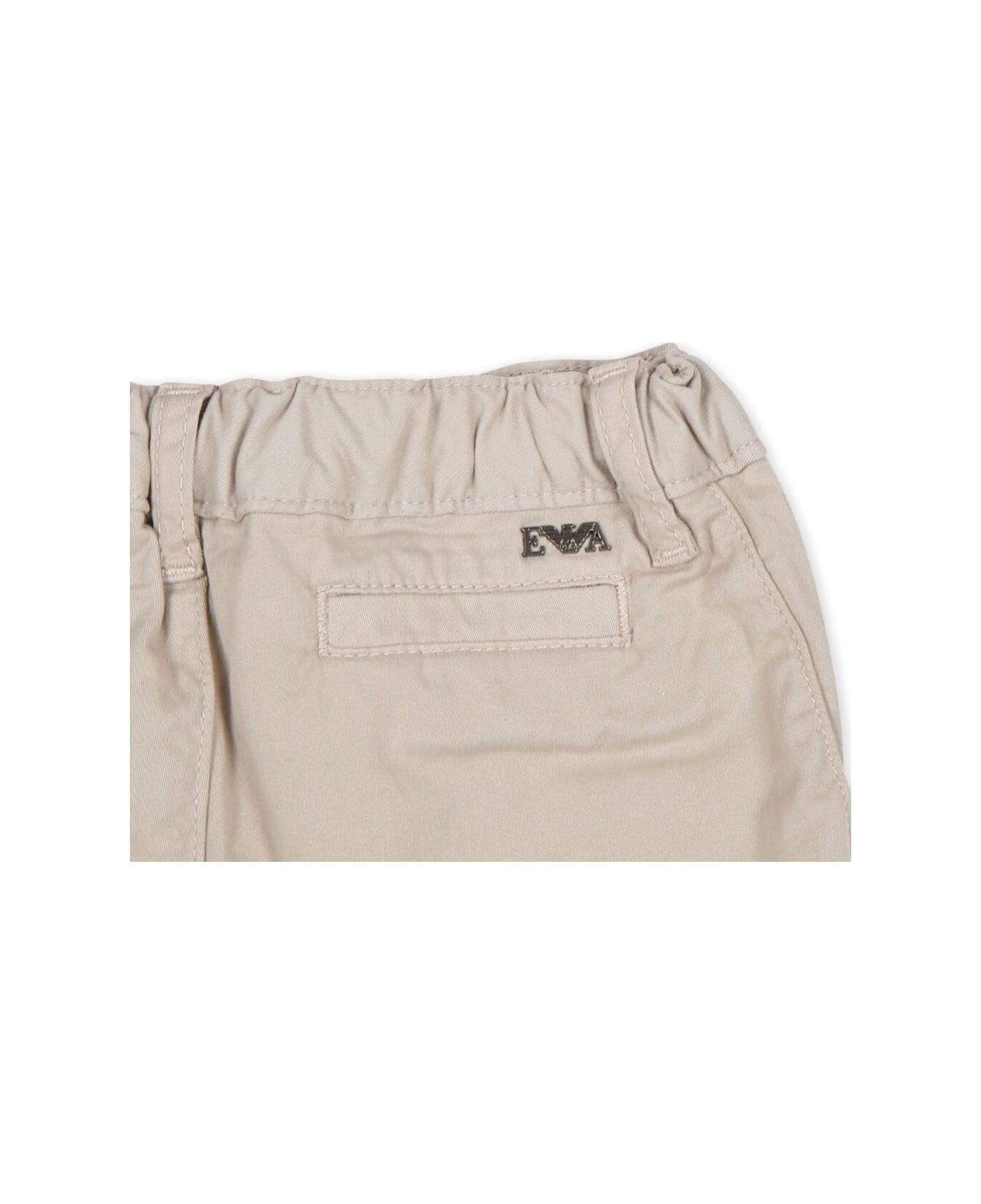 Emporio Armani Beige Pants With Elastic Waist And Logo Detail On The Rear In Cotton Stretch Baby - Beige