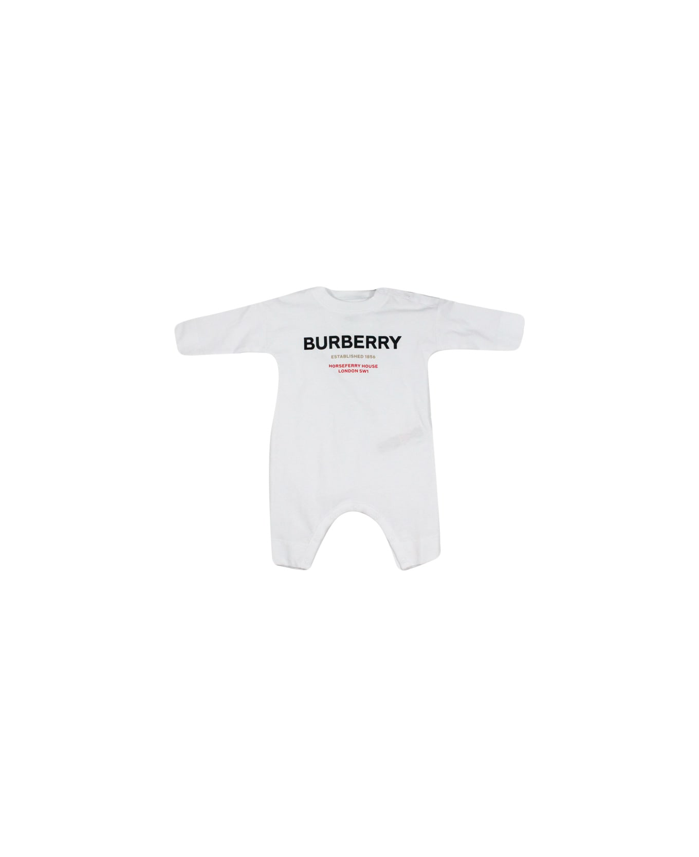 Burberry stripe Cotton Onesie With Button Closure And Logo Lettering - White