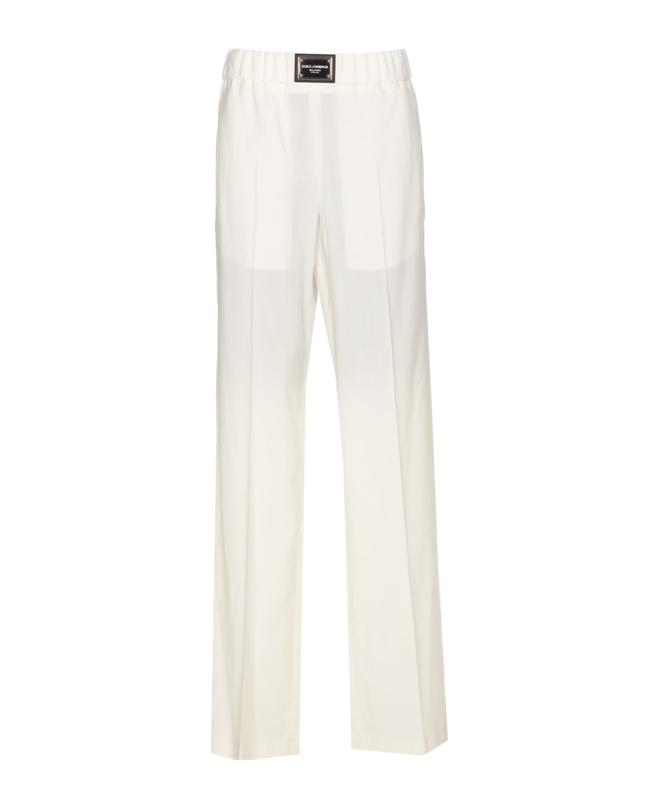 Dolce & Gabbana Flare Trousers With Logo Plaque - White