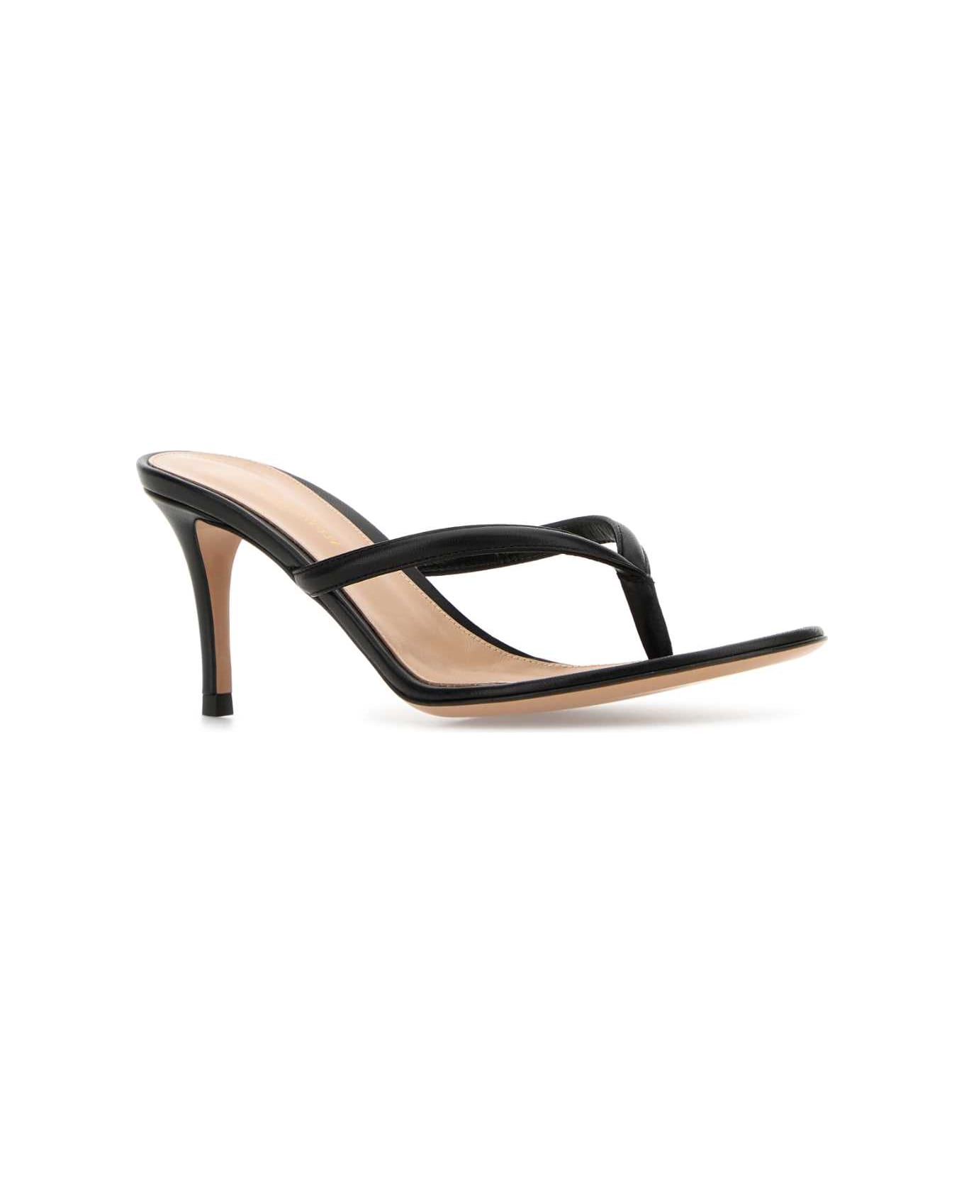 Gianvito Rossi Black Leather Calypso Thong Sandals - Black