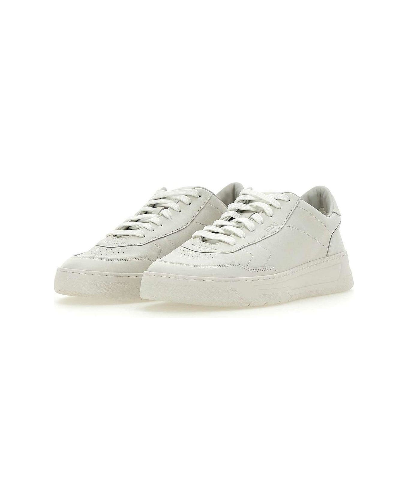 Hugo Boss Logo Debossed Lace-up Sneakers - White