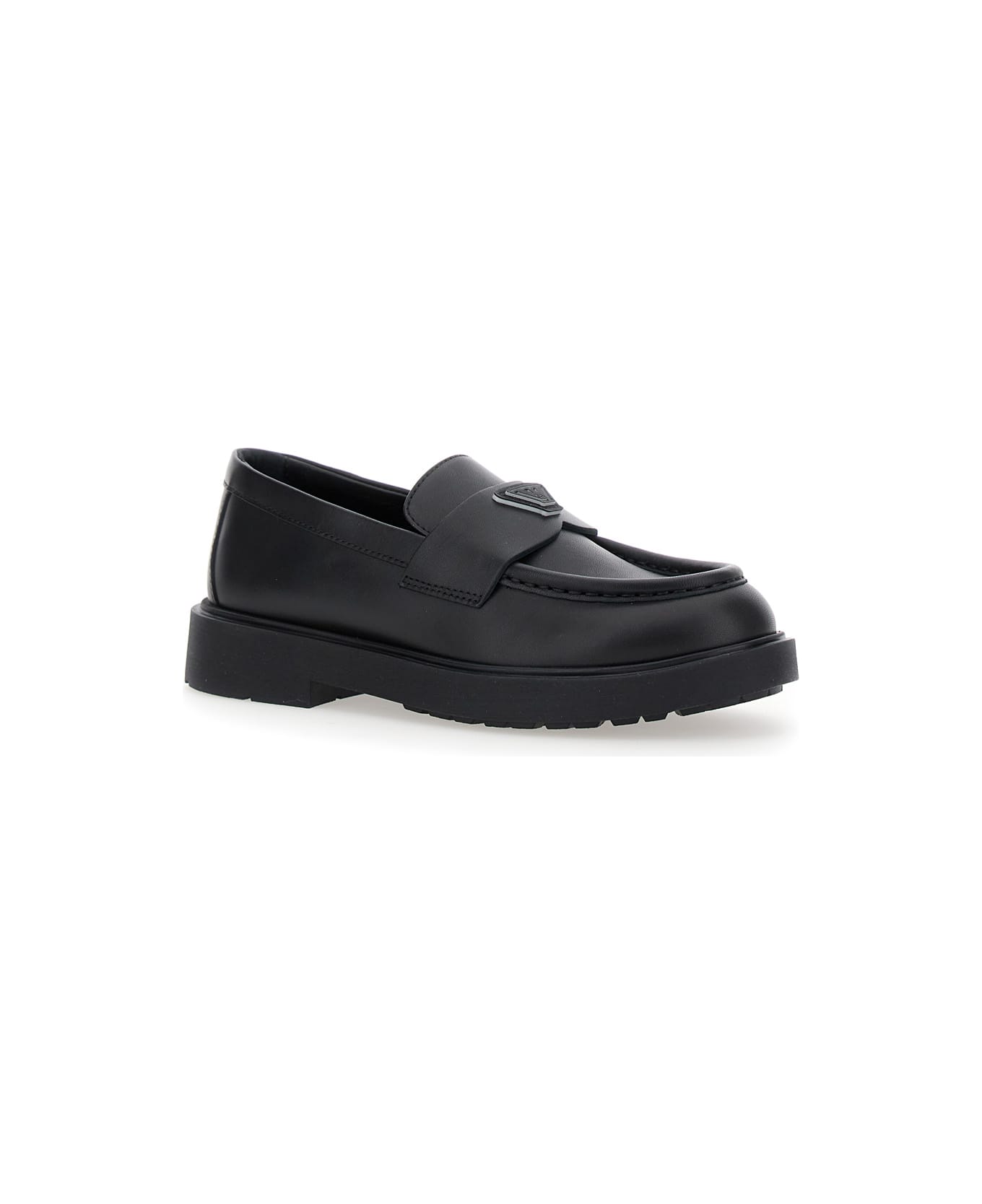 Emporio Armani Black Loafers With Logo Detail In Leather Boy - Black