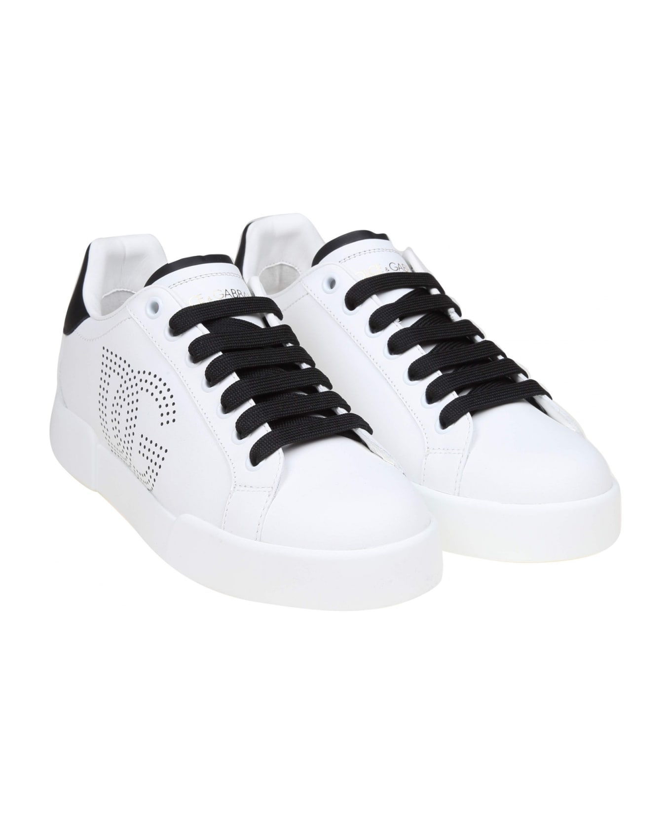 Dolce & Gabbana Portofino Light Sneakers In Black And White Leather - white/black