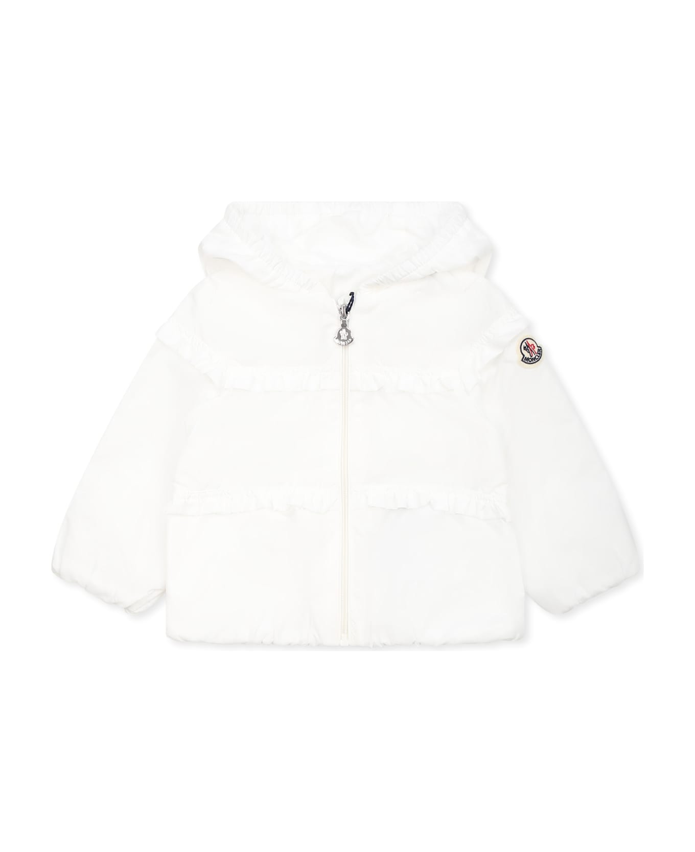Moncler White Hiti Windbreaker Jacket For Baby Girl With Logo - White