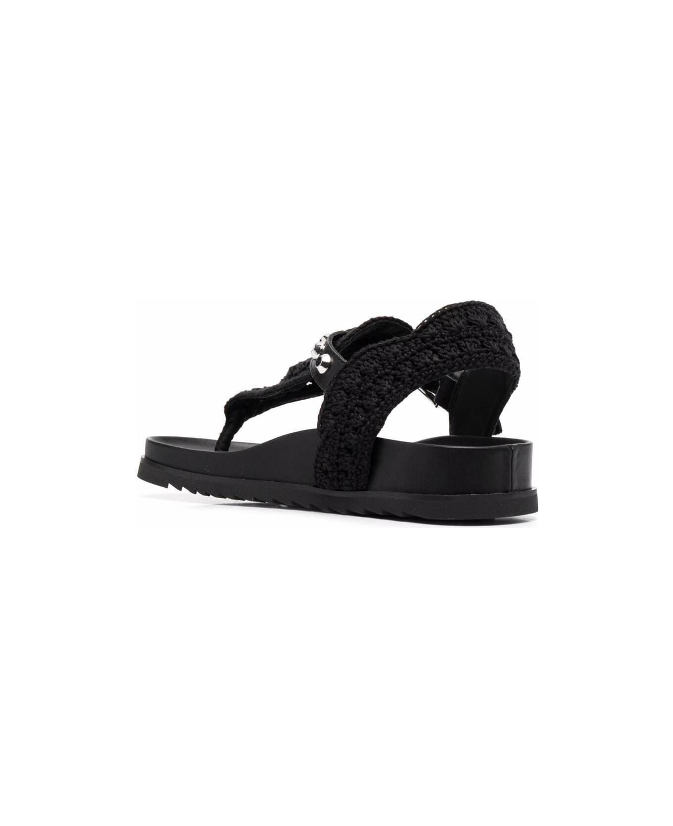Ash Woman's Black Leather Sandals With Crochet  Insert - Black