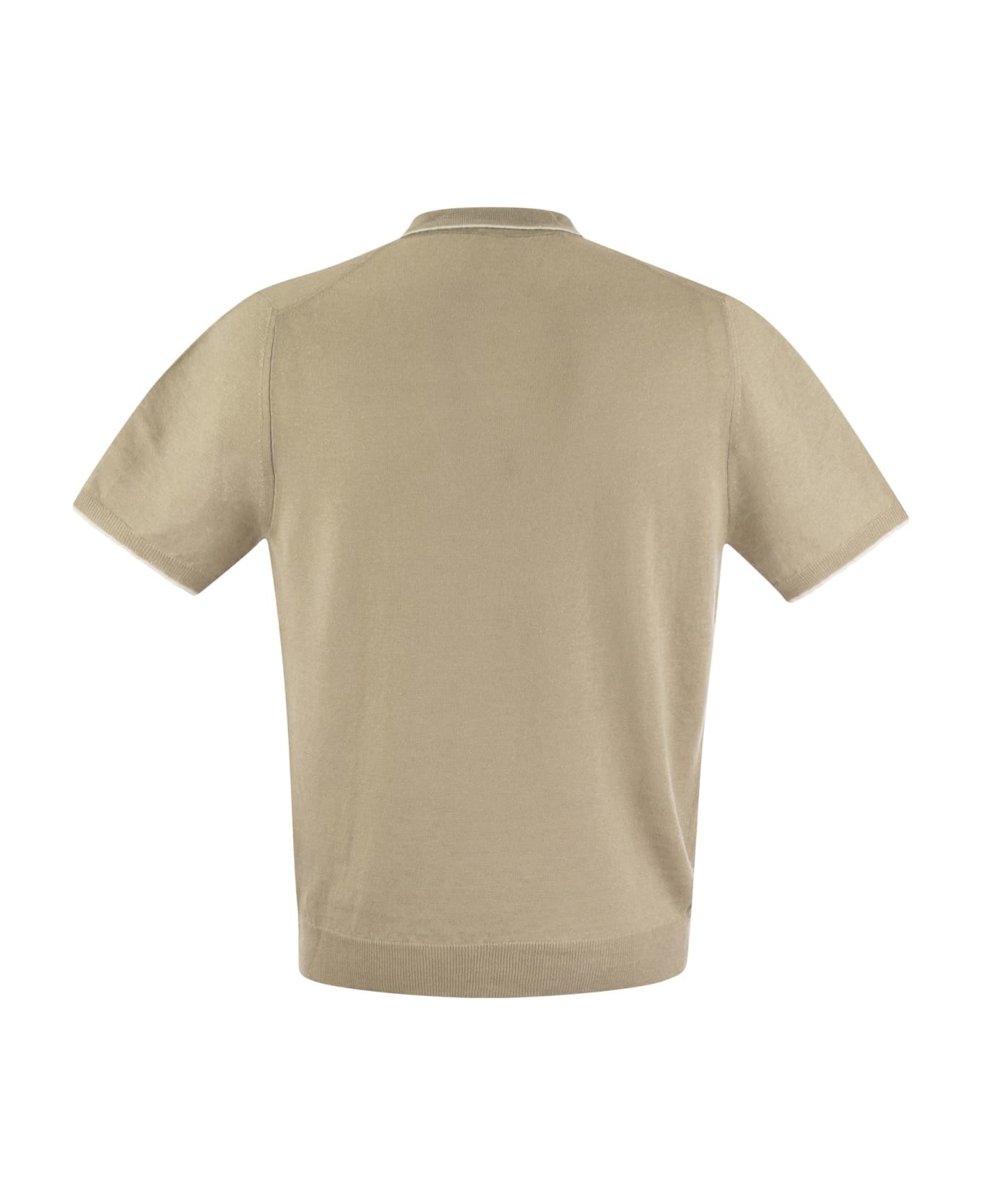 Fedeli Polo Shirt With Open Collar In Linen And Cotton - Beige ポロシャツ