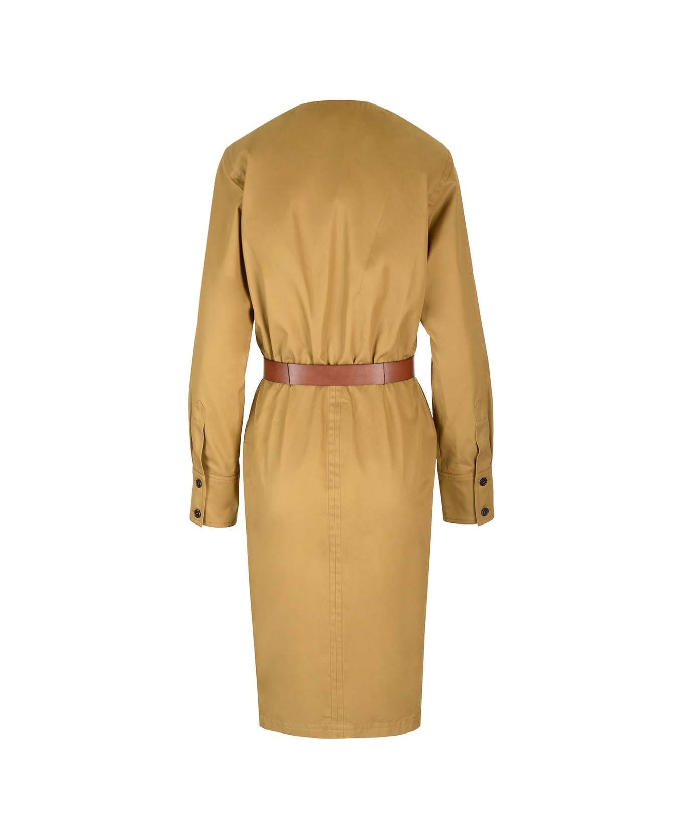 Saint Laurent Wrap Midi Dress - Beige