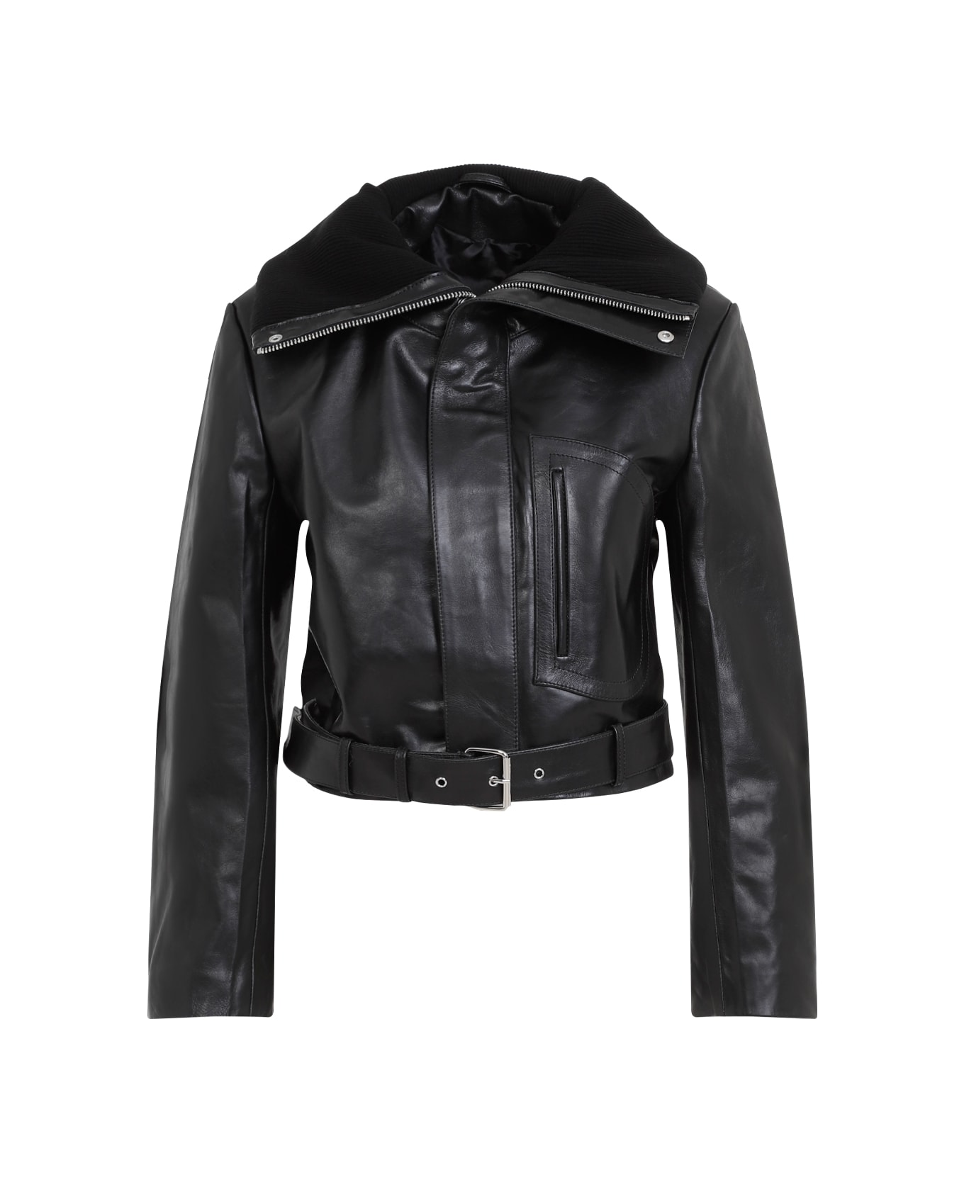 Victoria Beckham Cropped Leather Biker Jacket - Black