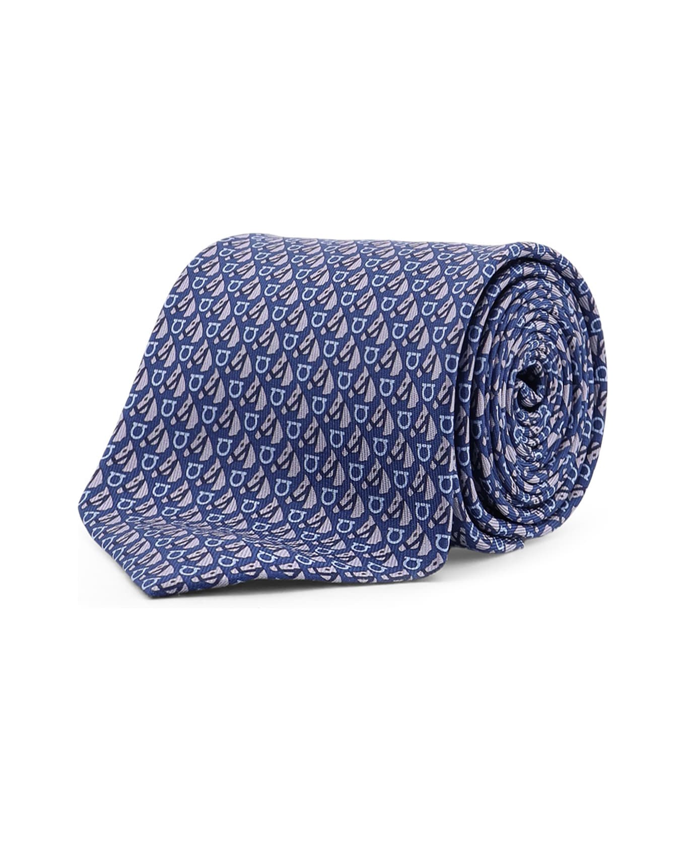 Ferragamo Silk Tie With Varenne Print - Blue