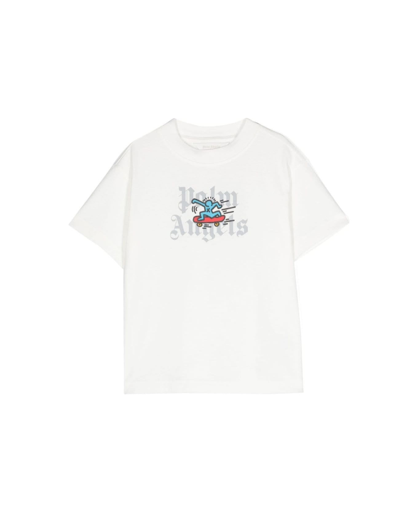 Palm Angels White T-shirt With Skateboard Print In Cotton Boy - White Tシャツ＆ポロシャツ