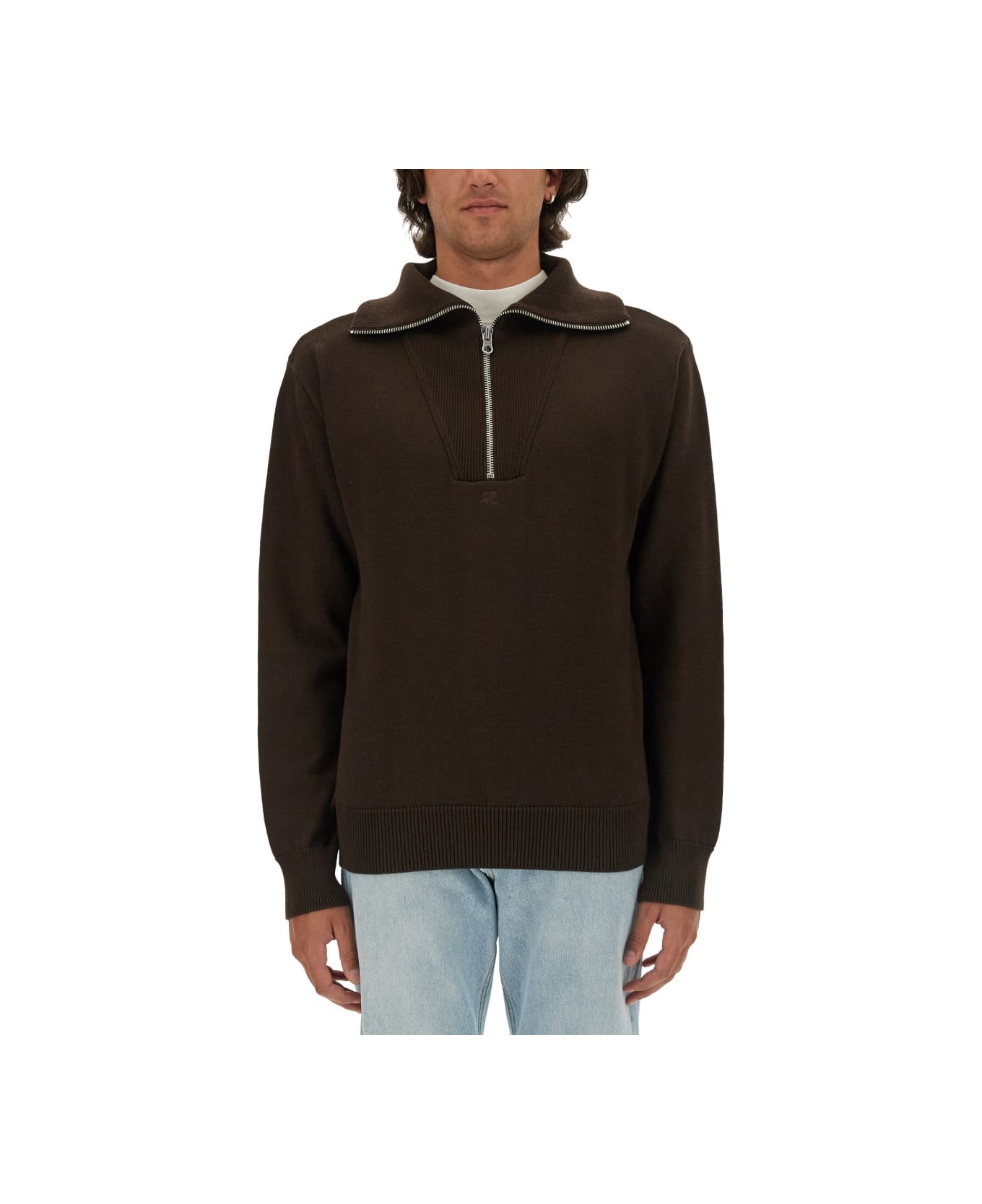 Courrèges Knitted Polo. - BROWN