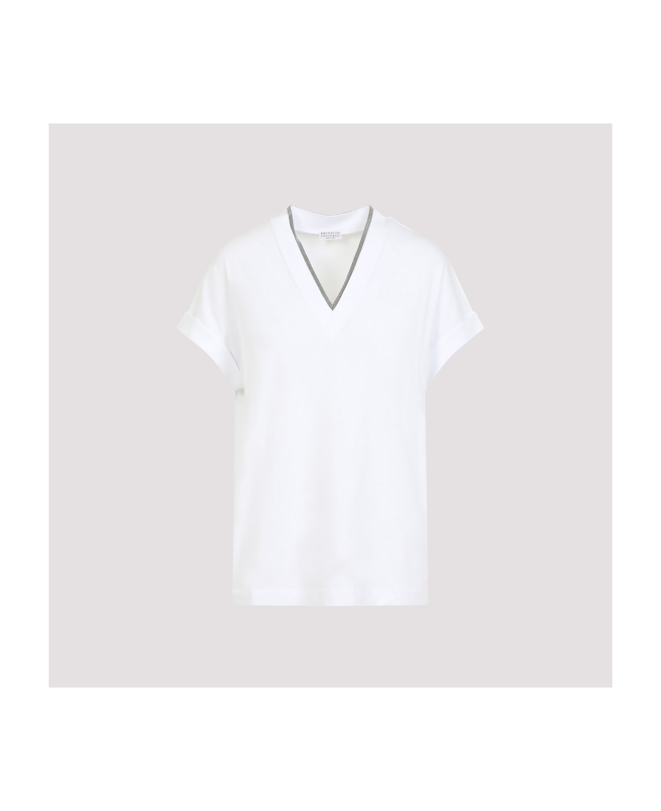 Brunello Cucinelli V-neck Monile T-shirt - Bianco