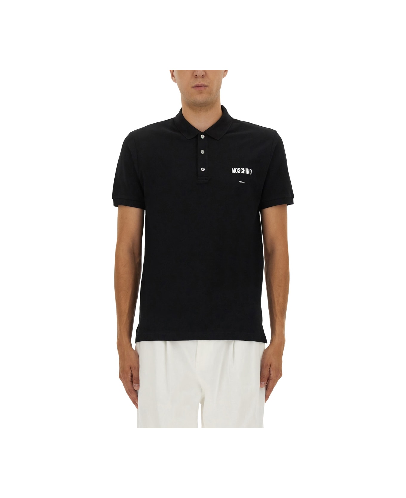 Moschino Cotton Pique Polo - BLACK