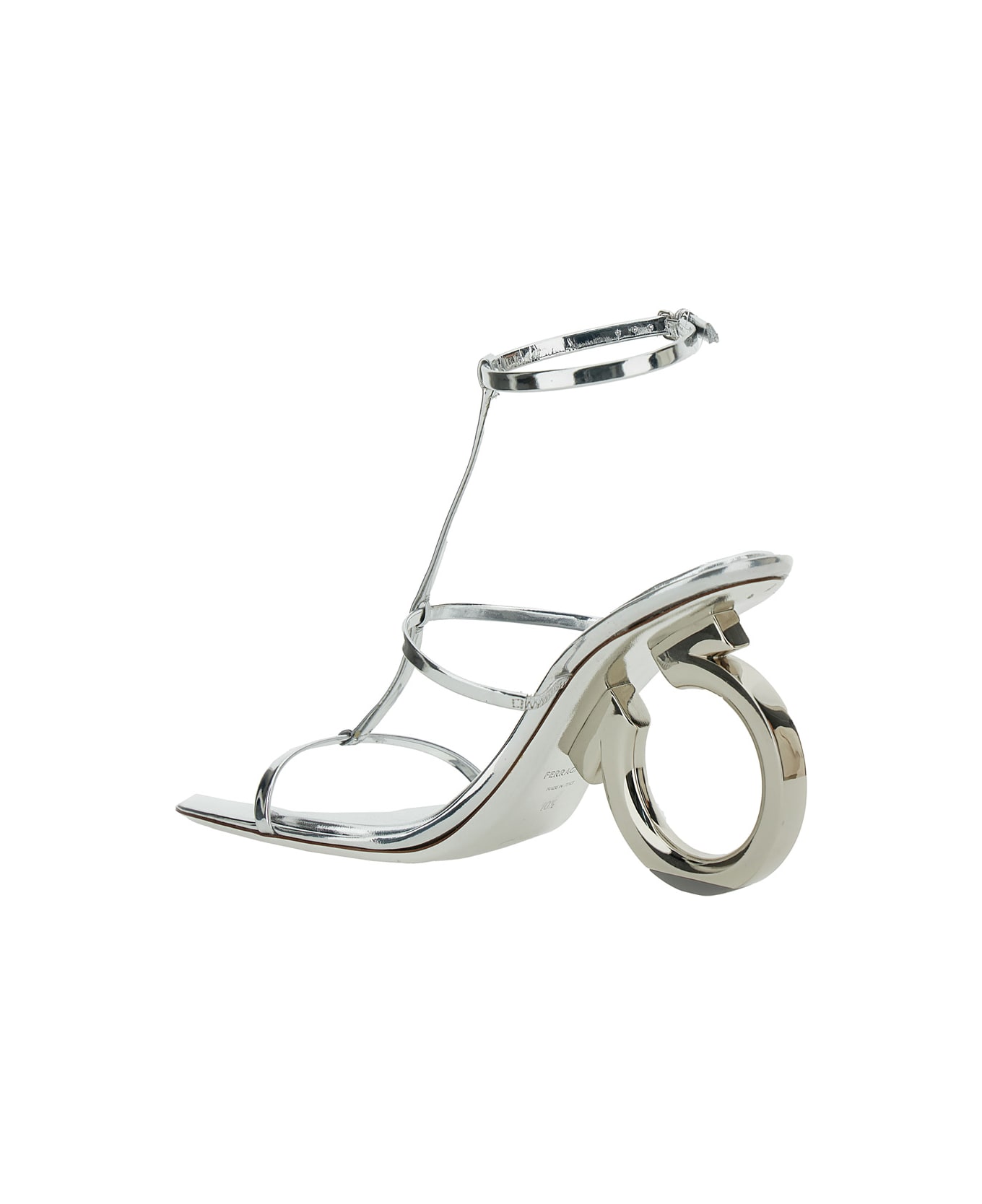 Ferragamo 'elina' Silver Sandals With Sculptural Heel In Leather Woman - Metallic サンダル
