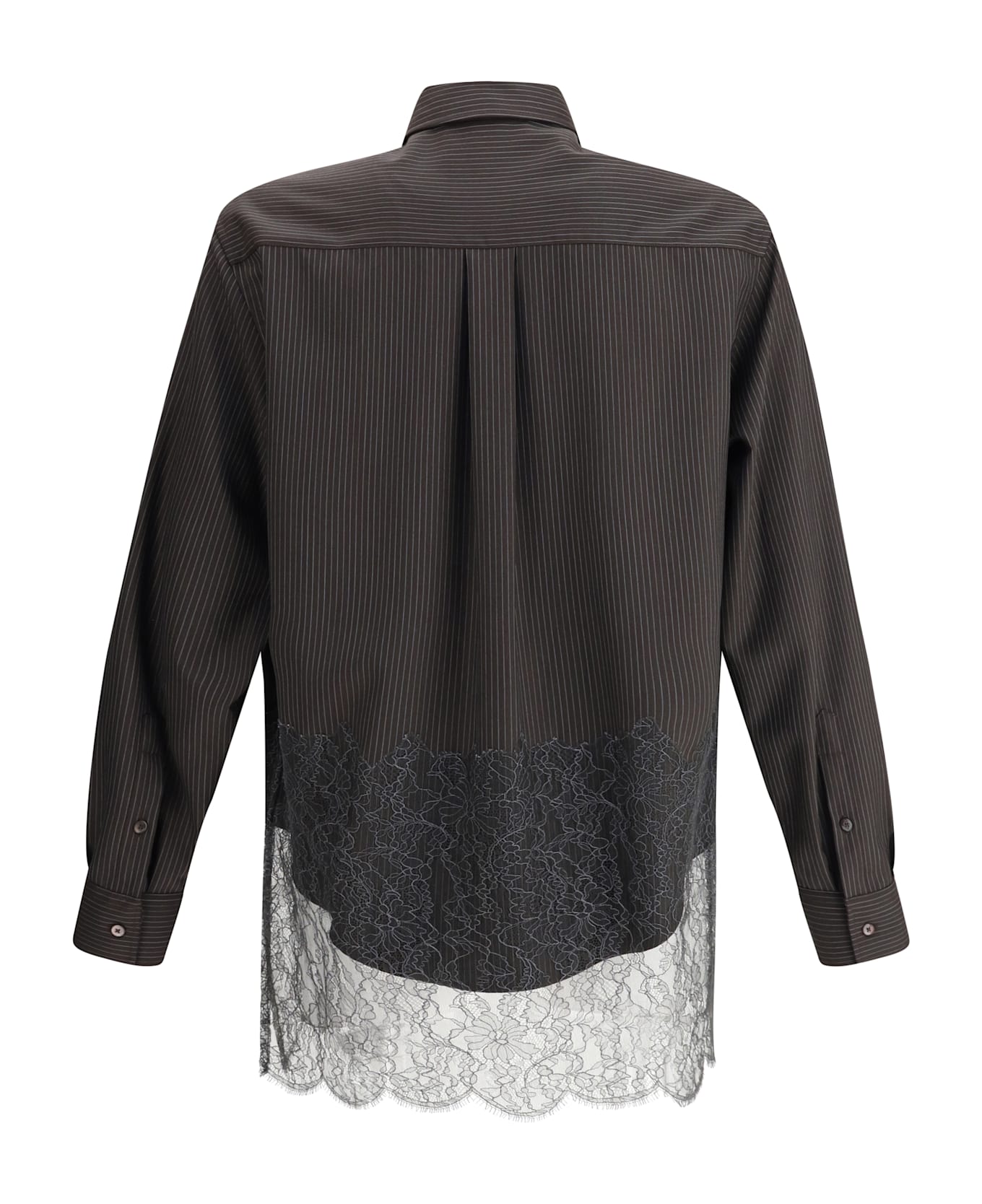 Fendi Pinstripe Wool And Lace Shirt - Dhp Espresso