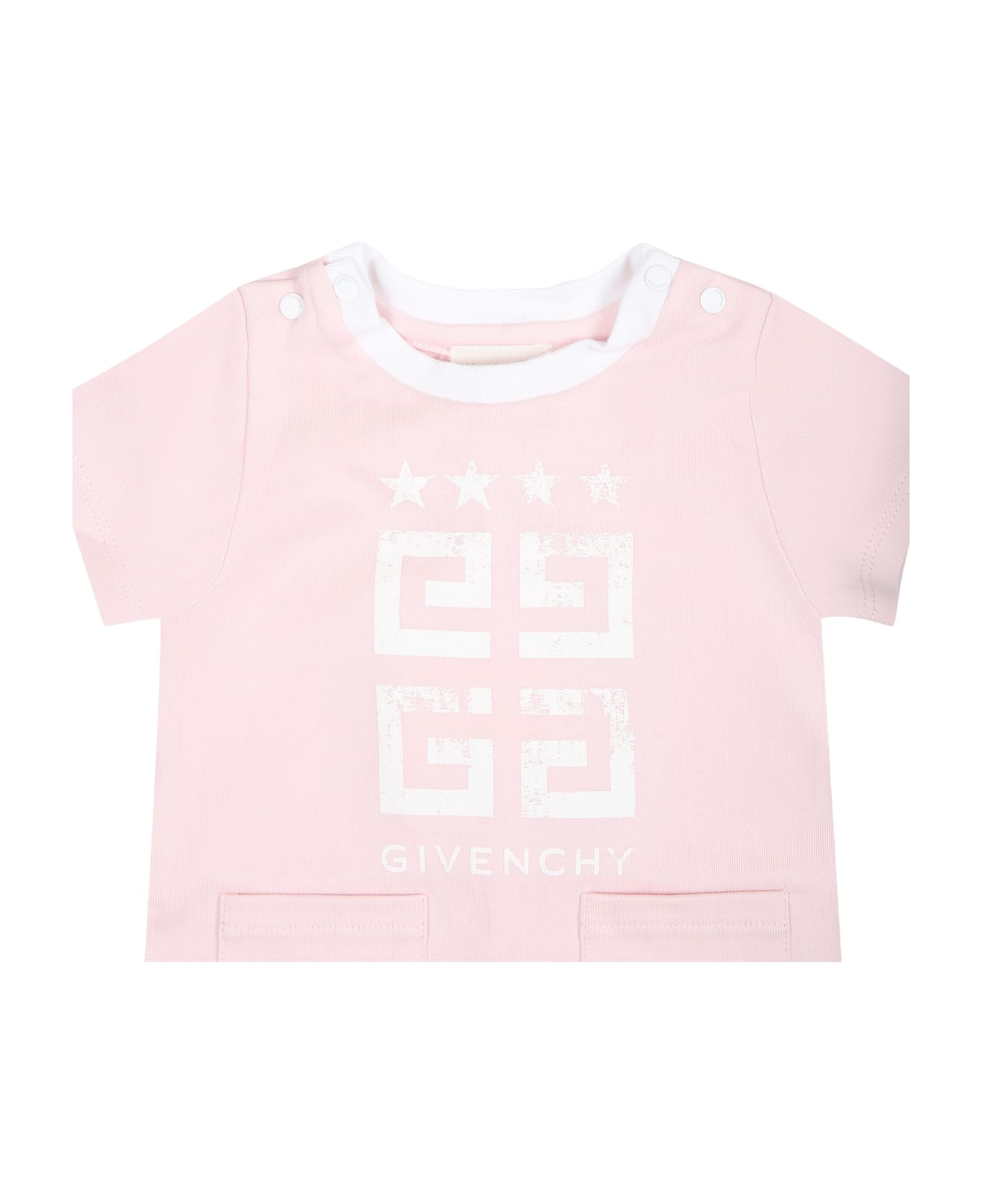 Givenchy draped Pink Romper For Baby Girl With Logo - Pink