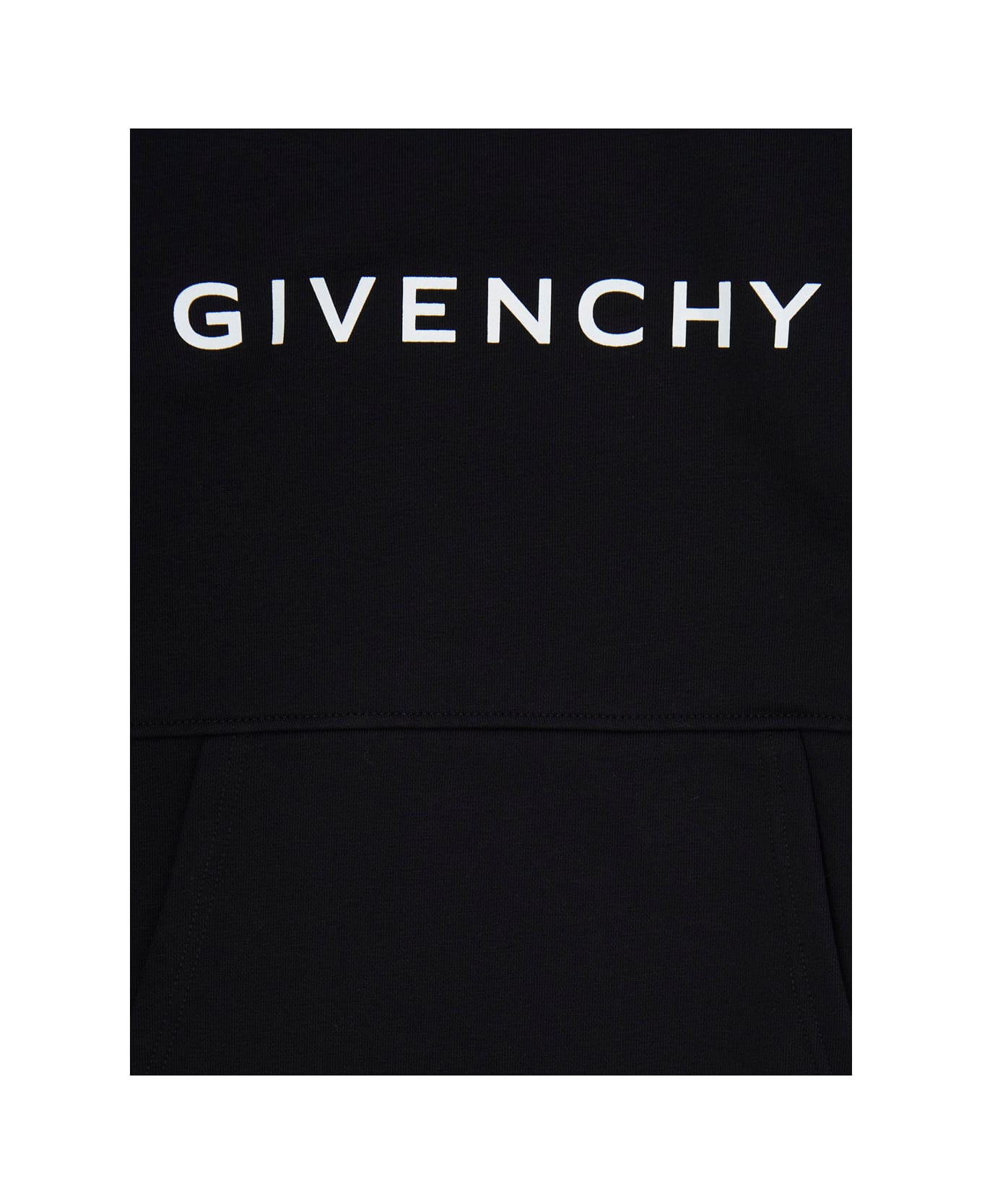 Givenchy Black Dress With Logo And Kangaroo Pocket In Cotton Blend Girl - Black