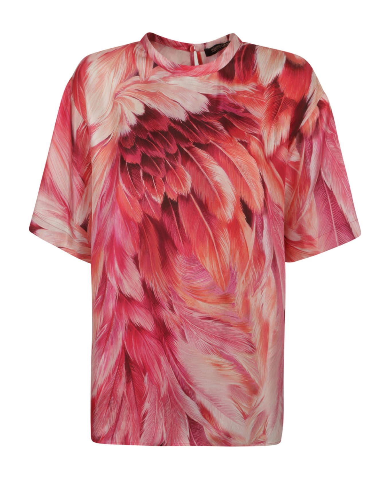 Roberto Cavalli Rear Keyhole Feather Print T-shirt - Peonia Tシャツ