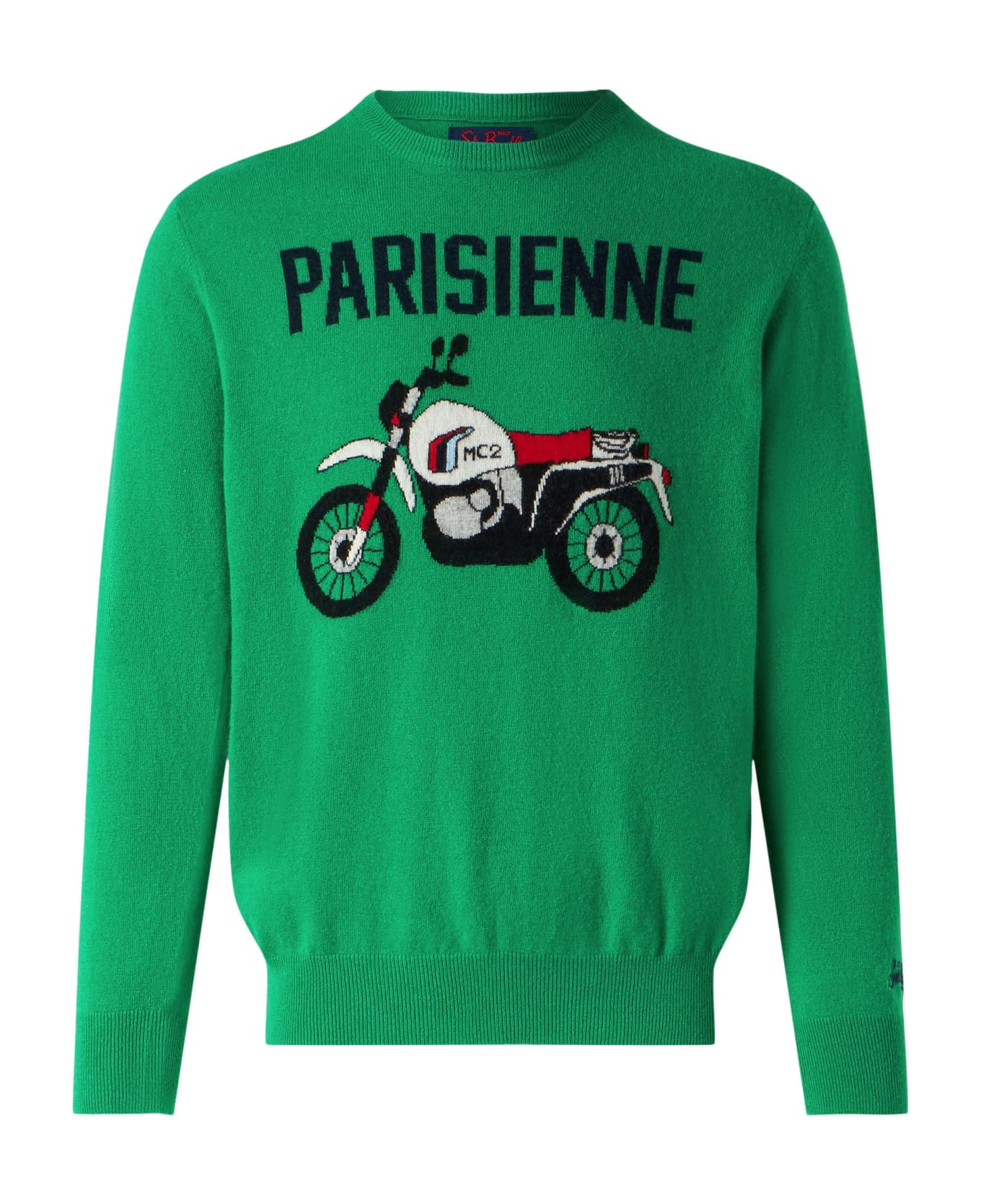 MC2 Saint Barth Man Lightweight Sweater With Motorbike Jacquard Print - GREEN